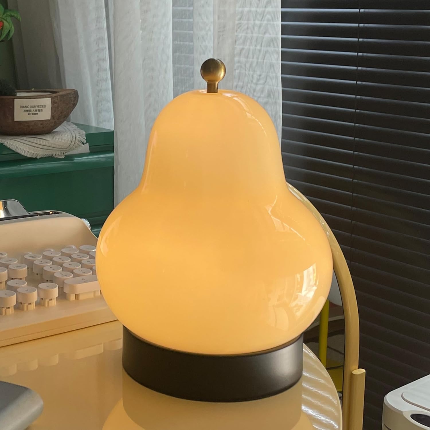 5W LED Portable Night Light, French Retro Milky Pear Shaped Gourd Table Lamp, Dimmable Color Changing Desk Lamp, Battery Operated and Rechargeable with USB Cable, Milky Yellow Table Lamp - Image 1