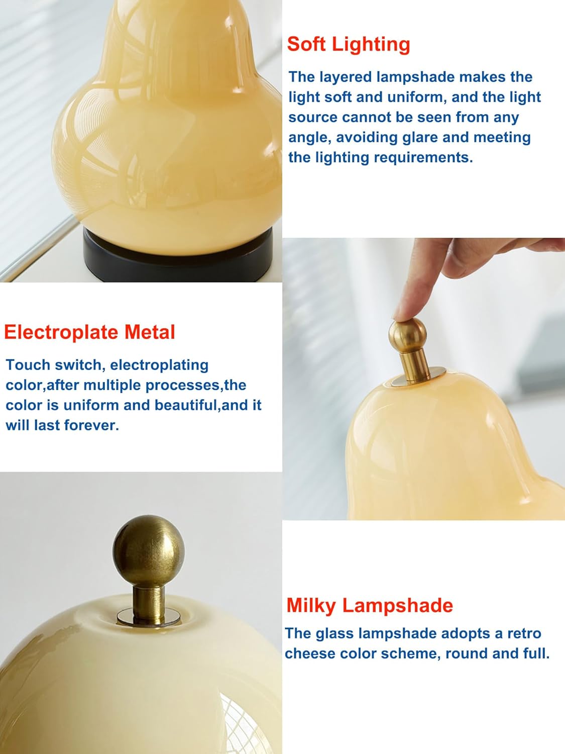 5W LED Portable Night Light, French Retro Milky Pear Shaped Gourd Table Lamp, Dimmable Color Changing Desk Lamp, Battery Operated and Rechargeable with USB Cable, Milky Yellow Table Lamp - Image 5