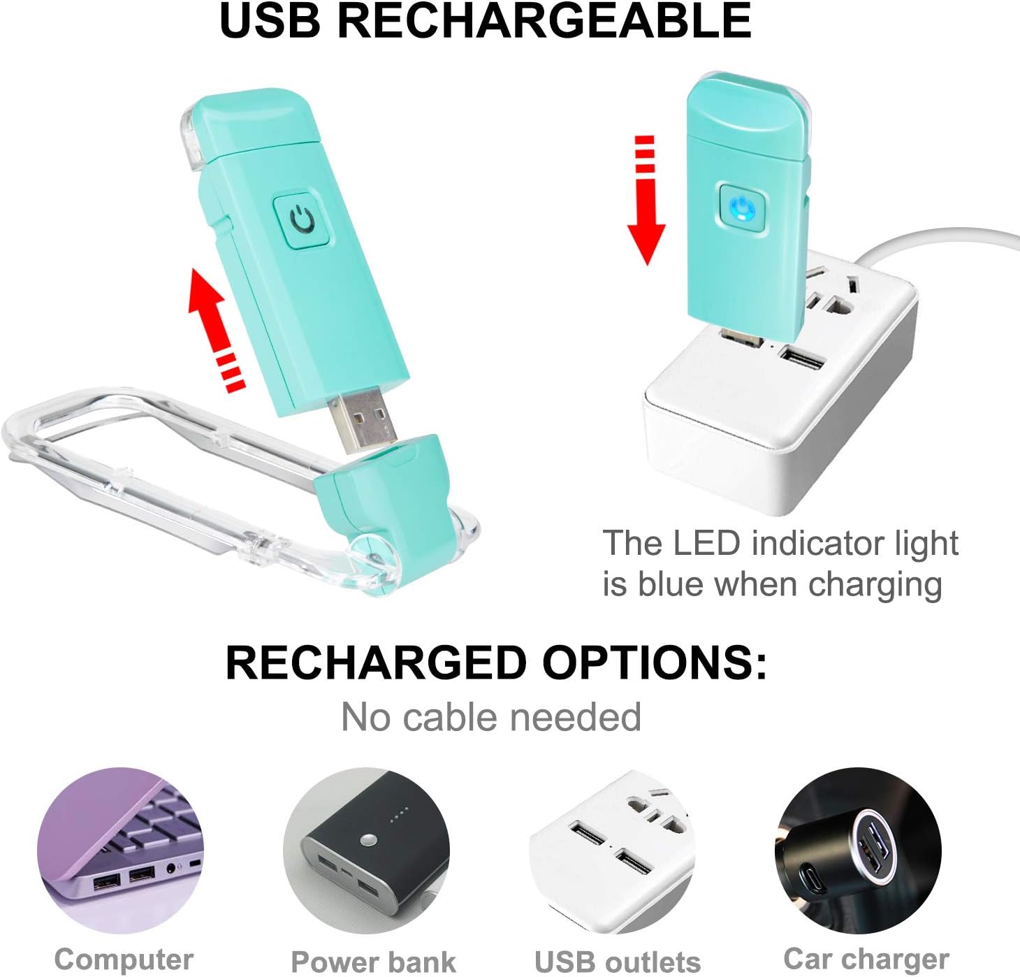 Reading Lamp for Books, USB Rechargeable, LED Clip for Reading Lights, Reading Lights for Books in Bed, Small Book Light, Brightness Adjustable for Eye Protection - Blue - Image 3