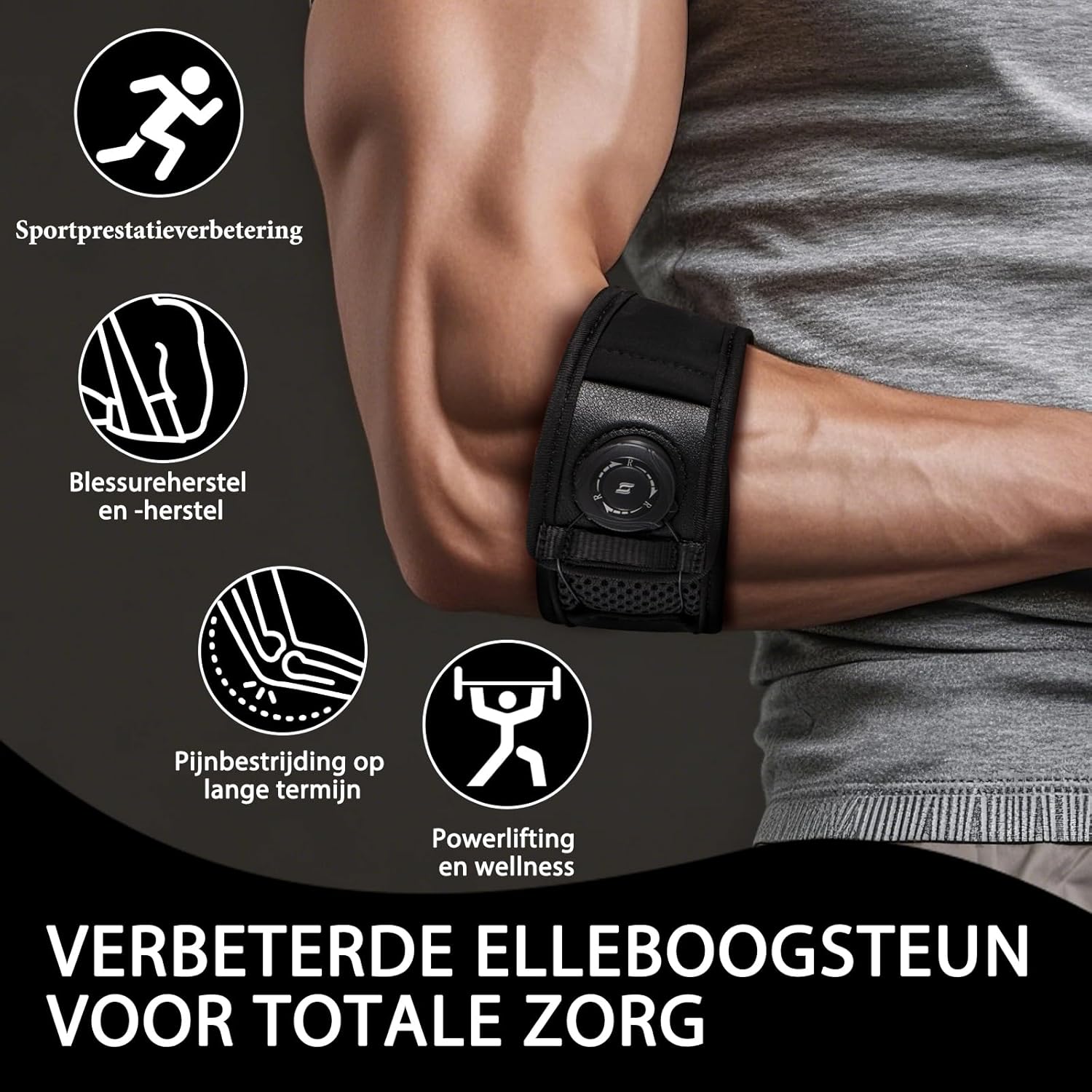 Elbow Support - Adjustable Tennis Elbow Brace - For Tendinitis - Black Universal Size - Image 3