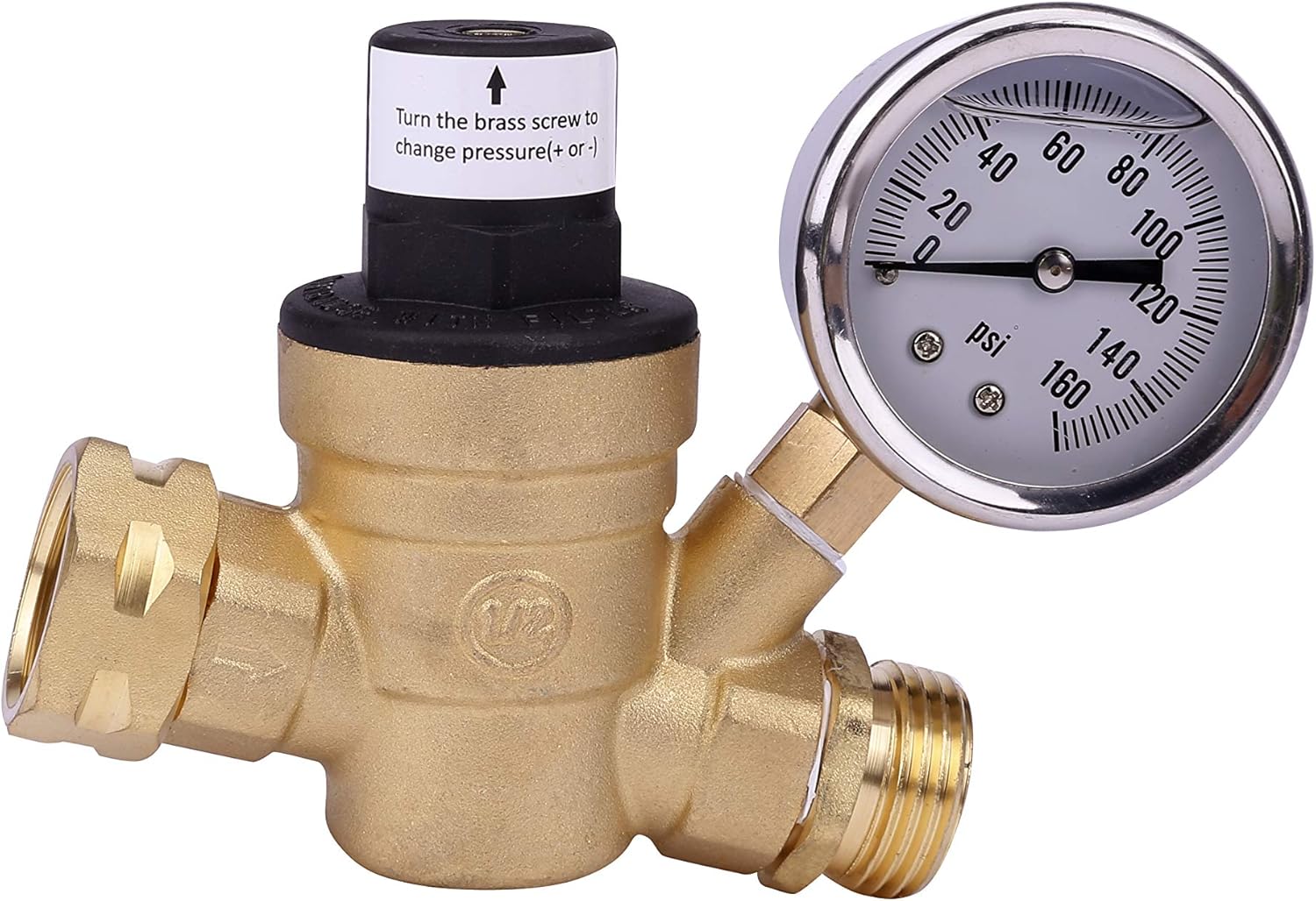 RV Water Pressure Regulator with Gauge Adjustable 3/4