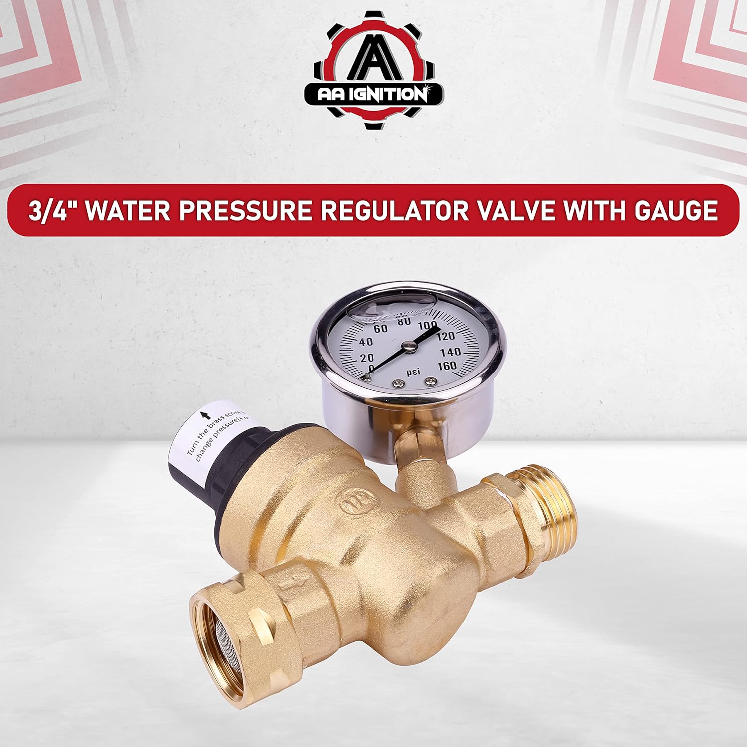 RV Water Pressure Regulator with Gauge Adjustable 3/4