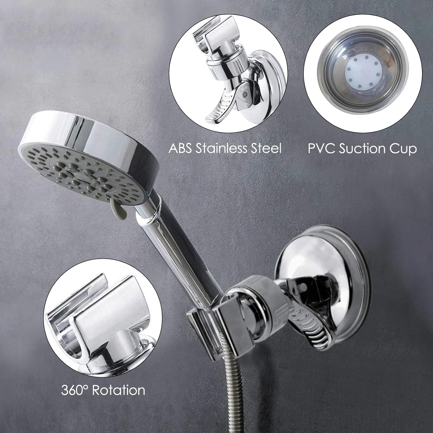 Shower Head Holder - Suction Cup Mounting Without Drilling - 360 Degree Rotatable - Adjustable Angle - Image 3