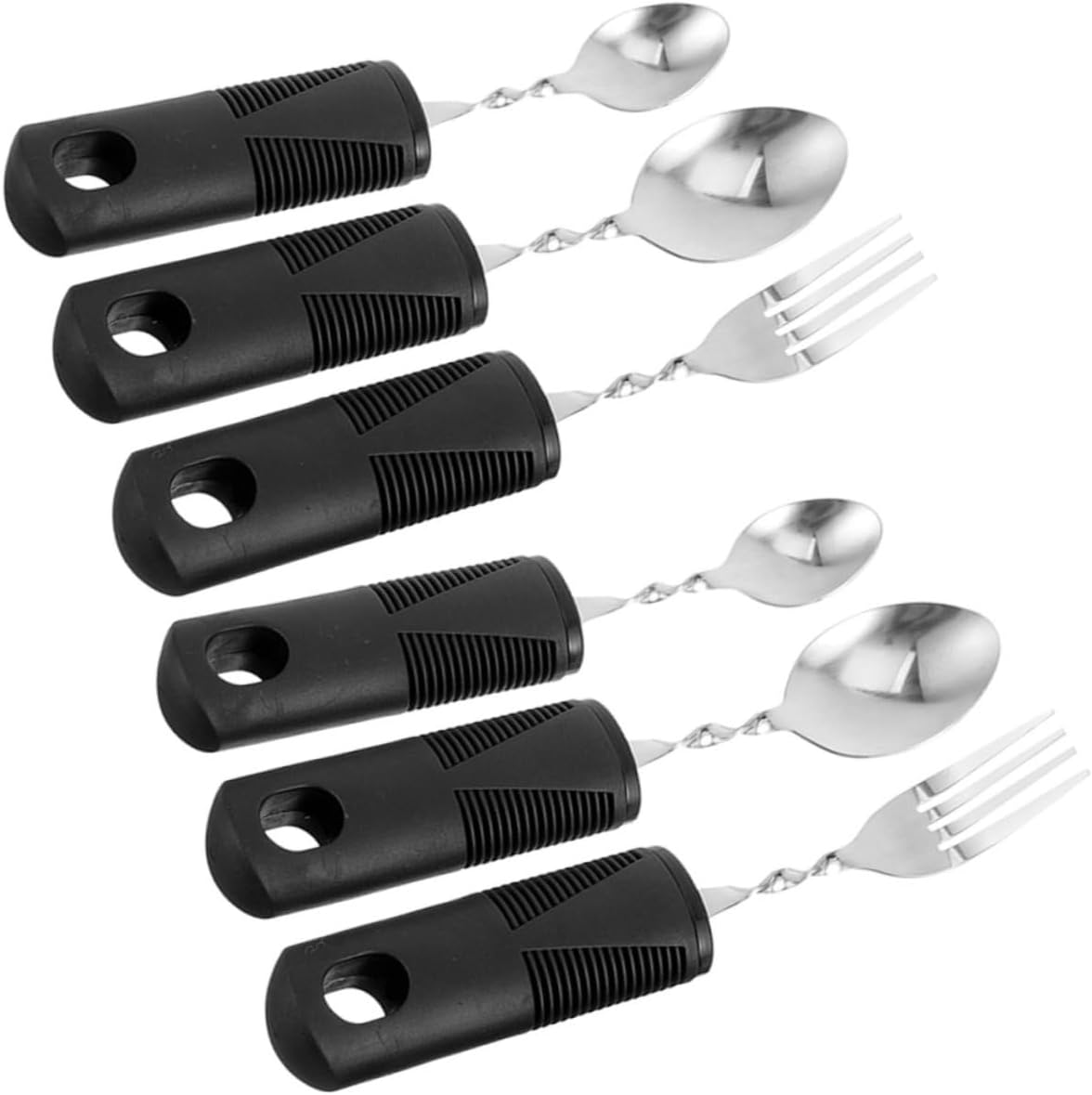 Gatuida 2 Sets Flexible Camping Utensils One-Handed Kitchen Gadgets Pan Disabled Tableware Non-Slip Tableware Adaptive Utensils Gadgets for Disabled Rubber Black - Image 1