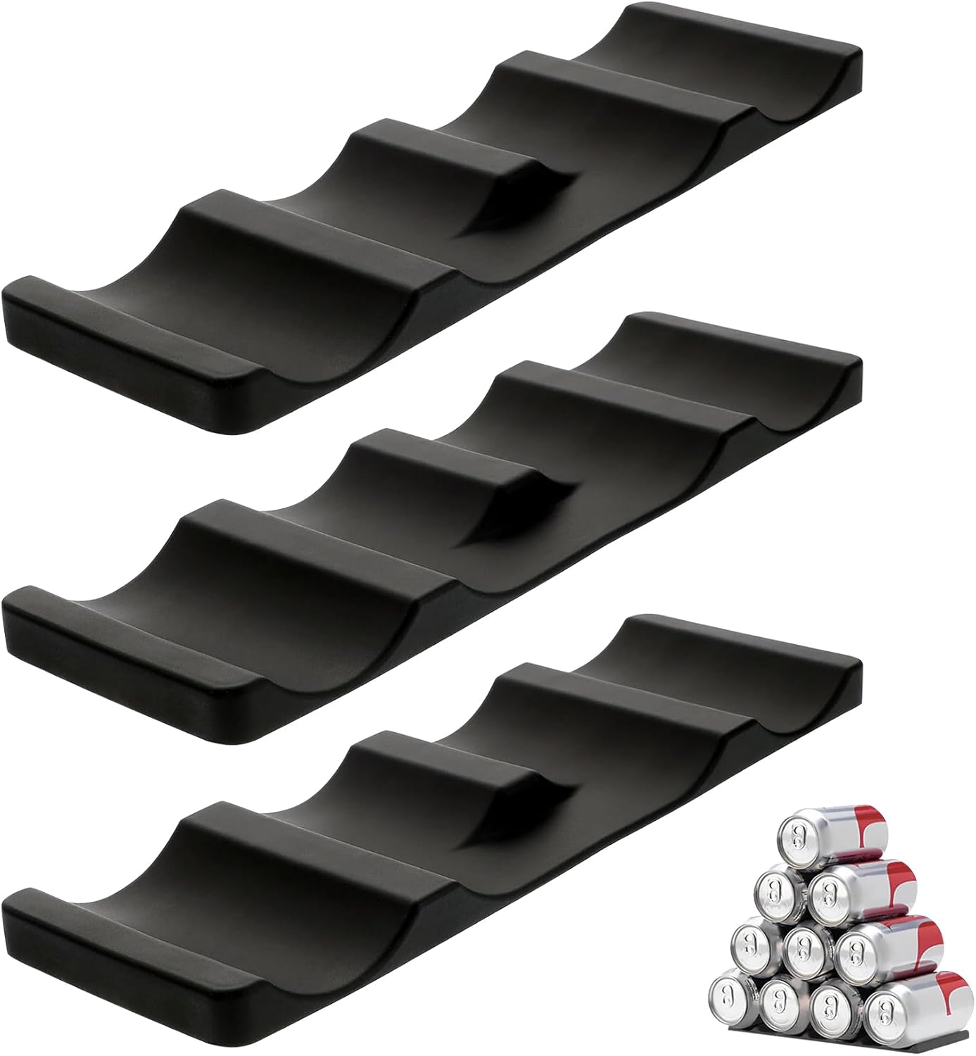 Forhandy 3 pcs bottle holders, refrigerator, non-slip, stackable, refrigerator, organizer, bottles, foldable for storing beer, drinks, mineral water (black) - Image 1
