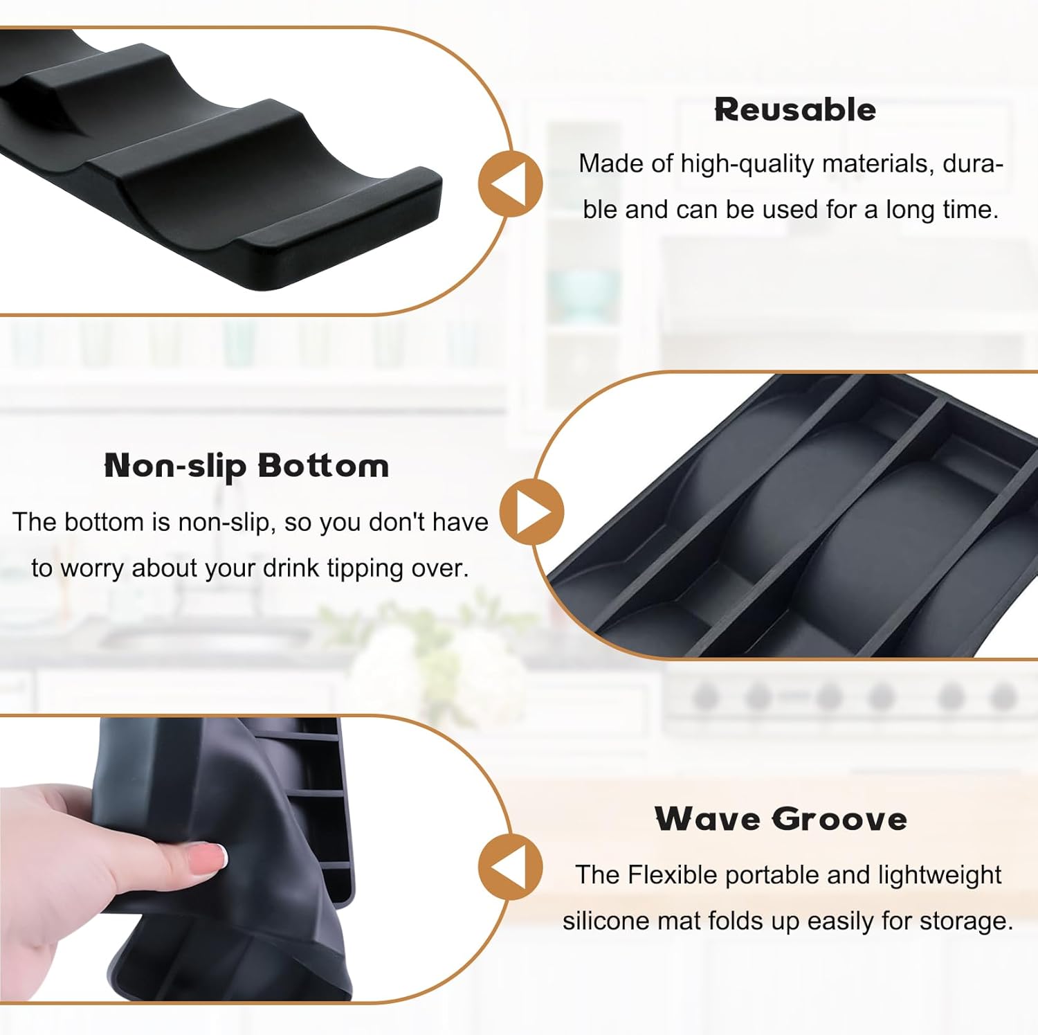 Forhandy 3 pcs bottle holders, refrigerator, non-slip, stackable, refrigerator, organizer, bottles, foldable for storing beer, drinks, mineral water (black) - Image 3