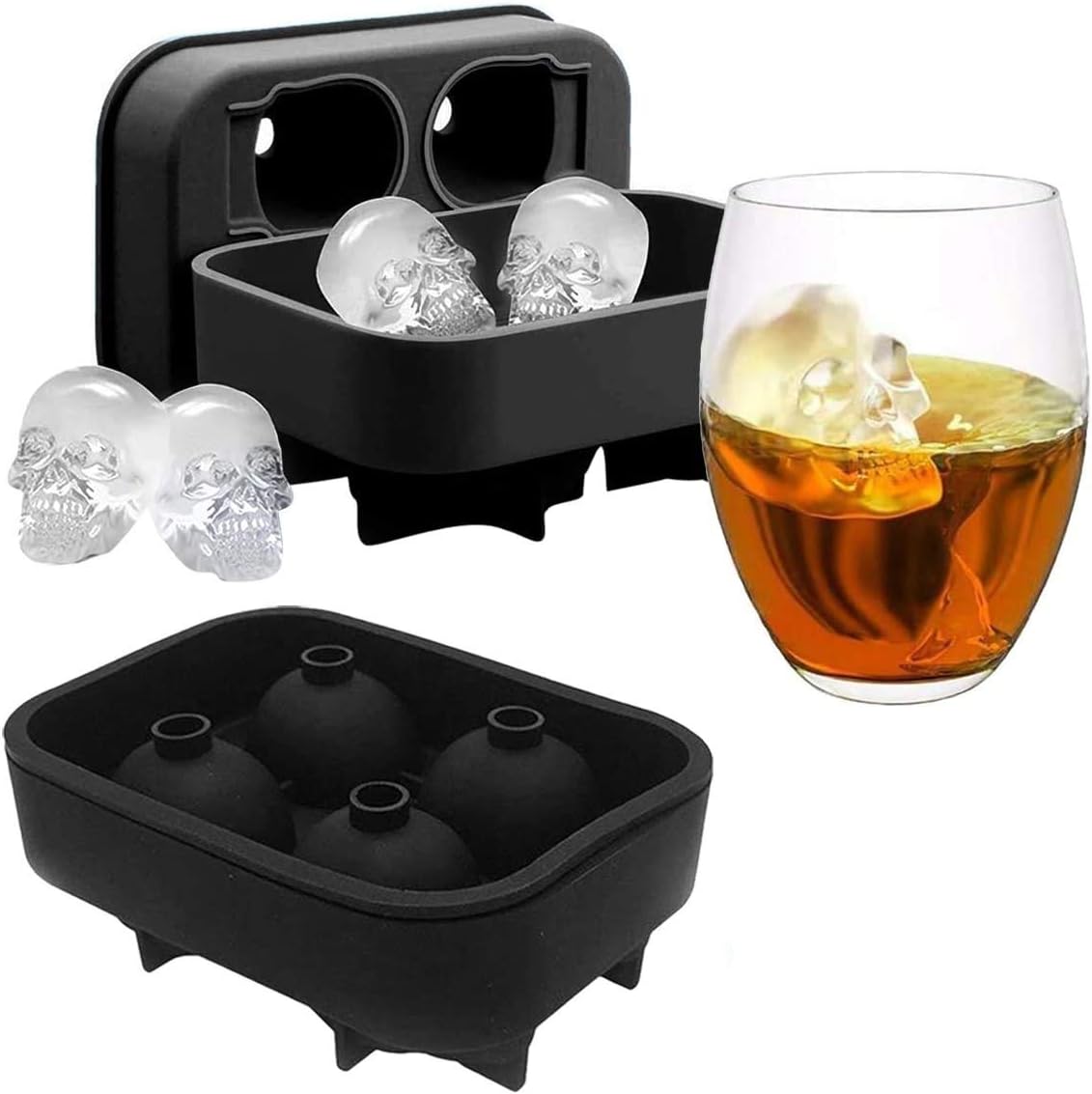 KIRALOVE 4 skulls - ice cubes - silicone ice cube maker - for home - kitchen - bar accessories - drinks - random color - refrigerator - Image 4