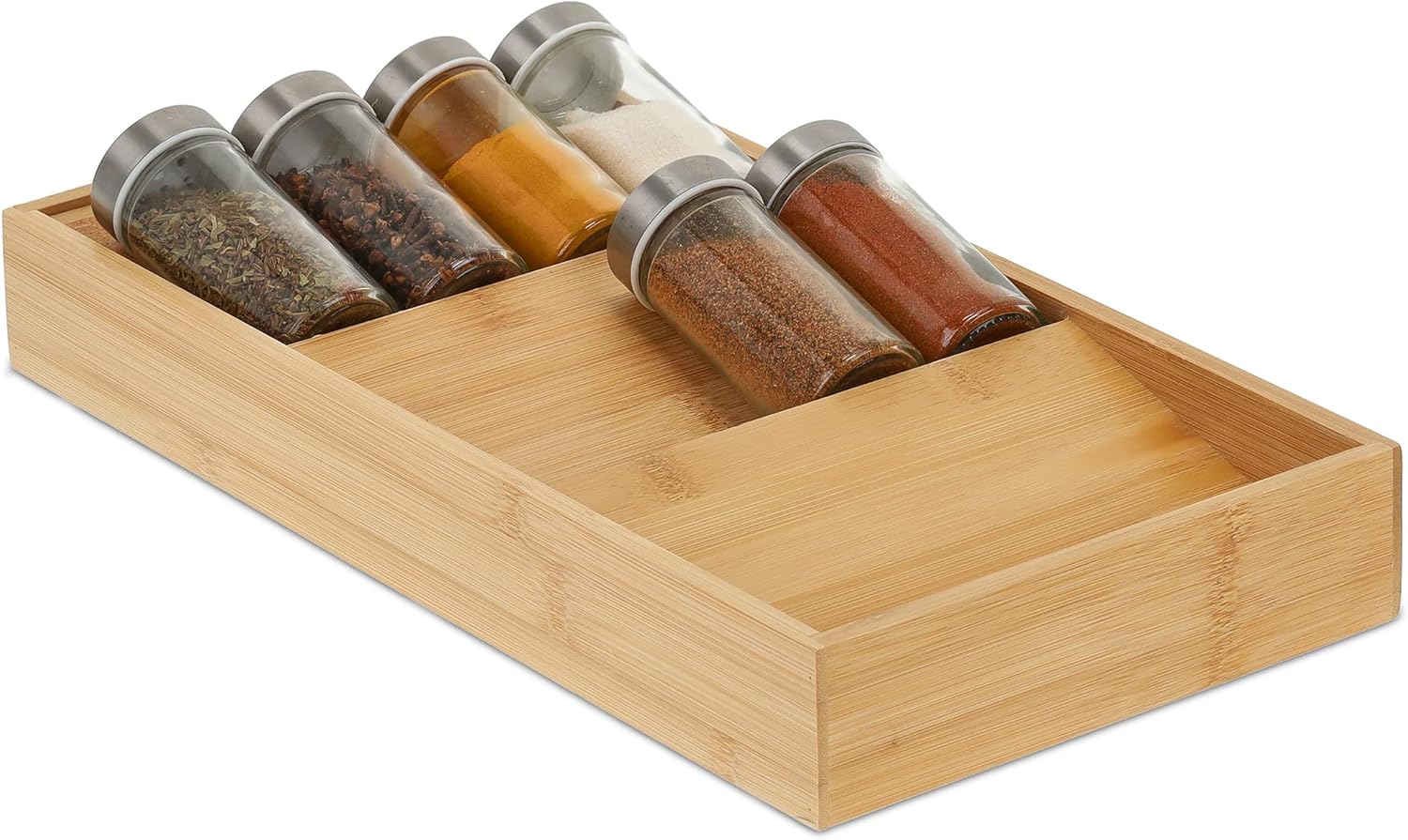 Relaxdays horizontal spice rack, 3 shelves, HBD: 5 x 20 x 38 cm, spice organizer for kitchen drawer, spice holder, natural - Image 1