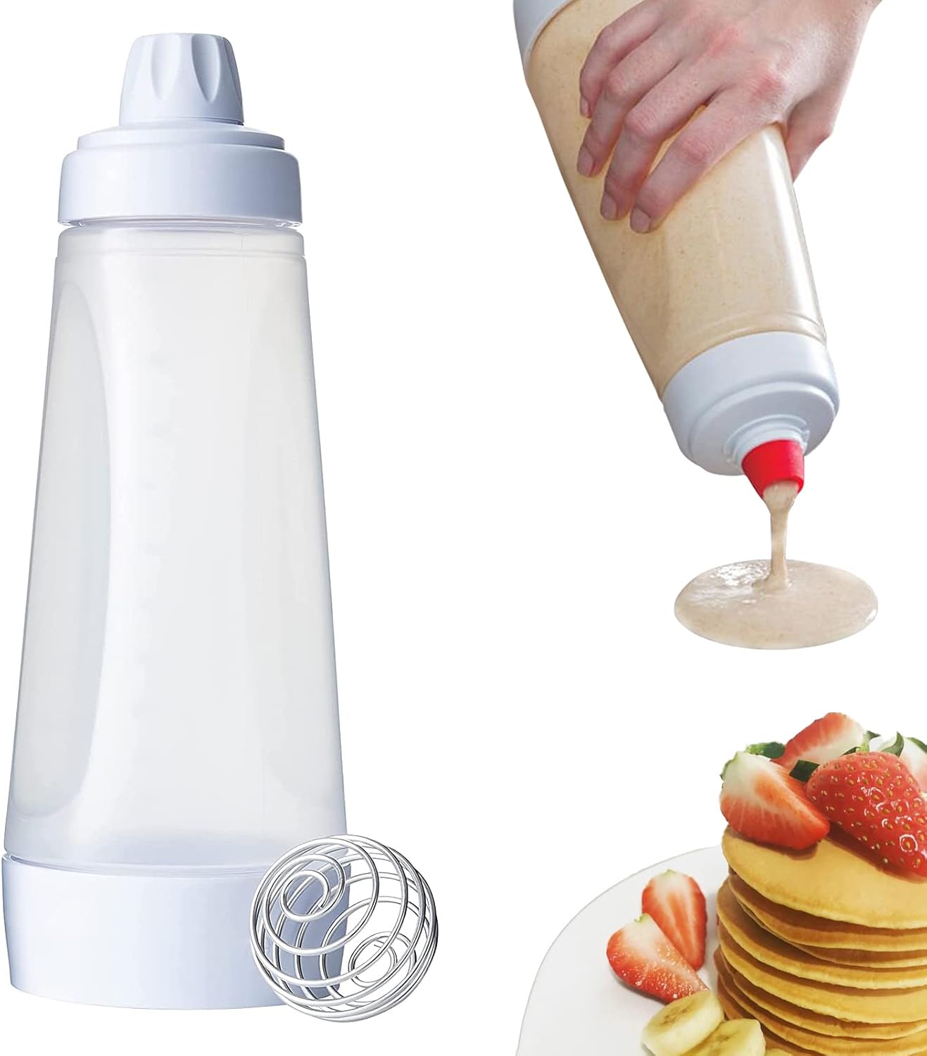 Squeeze bottle for batter - pancakes and waffles - with mixing ball - Image 1
