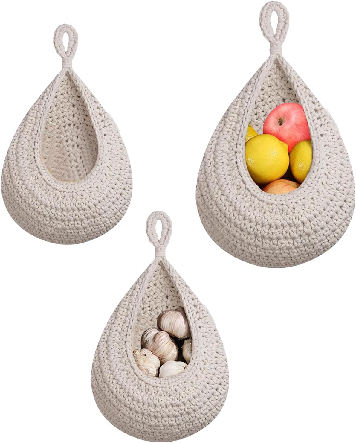 Hanging Storage Baskets - Set of 3 - For Kitchen and Bathroom - With Jute Design - Image 1