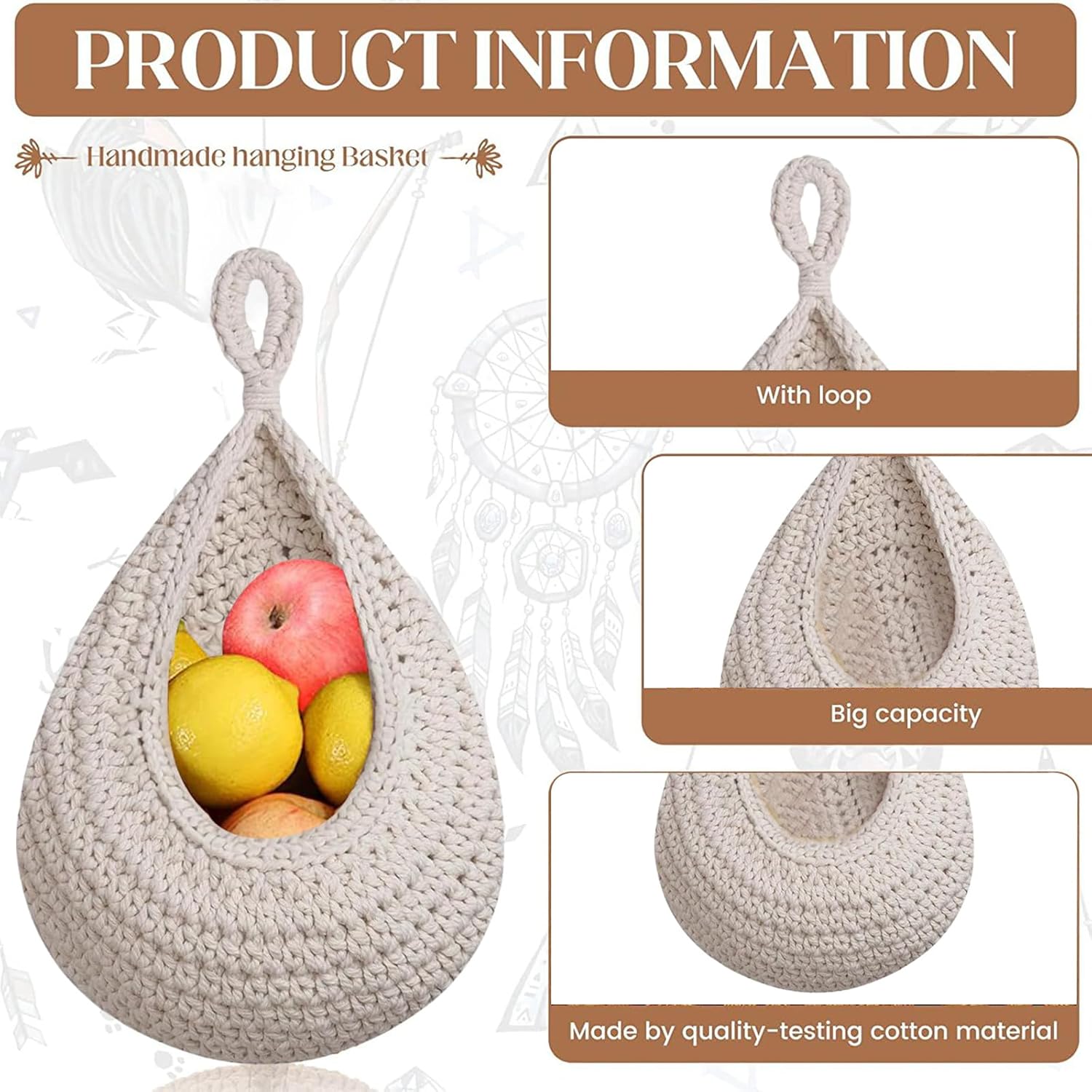 Hanging Storage Baskets - Set of 3 - For Kitchen and Bathroom - With Jute Design - Image 5