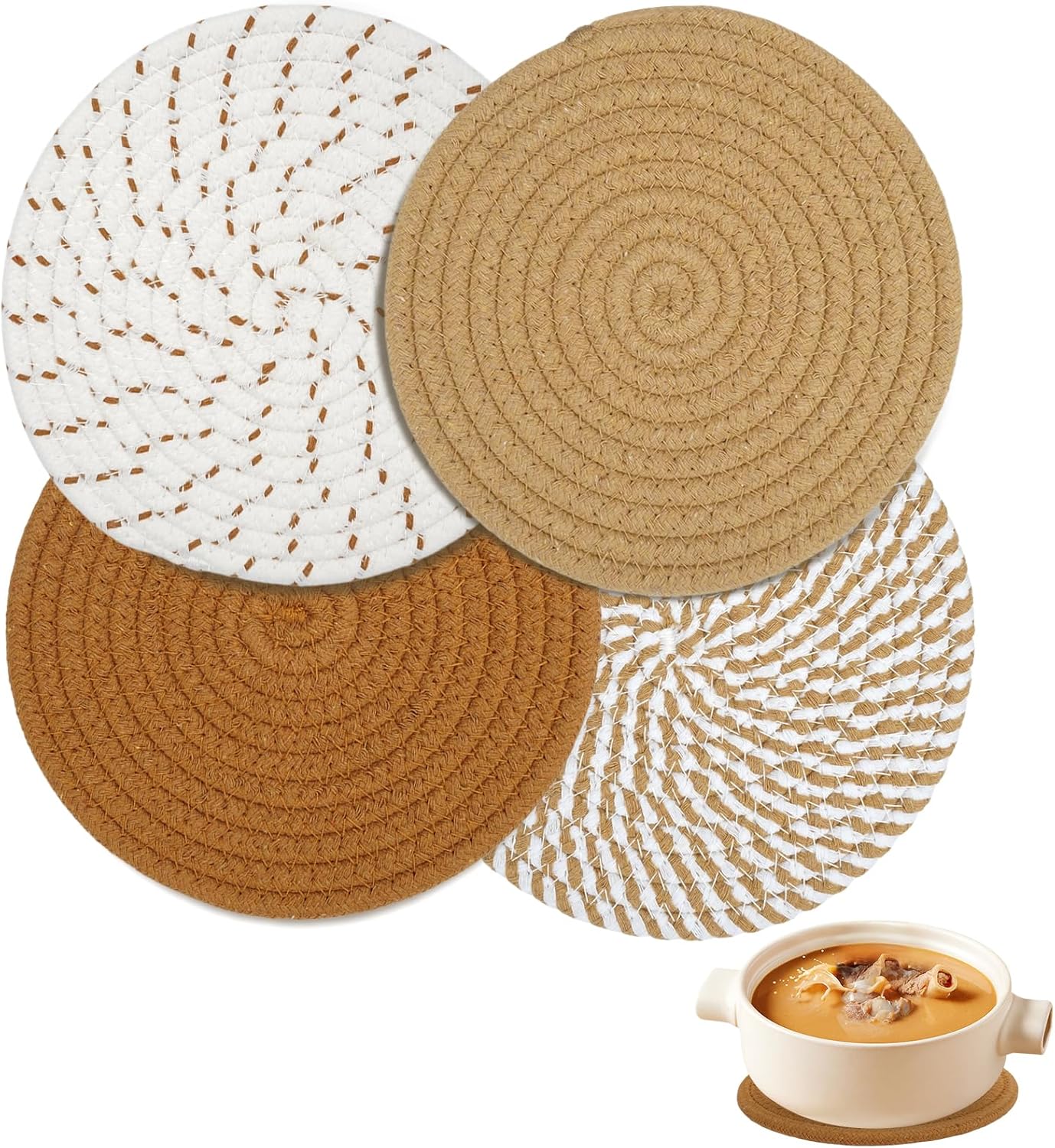 Cotton Coasters - Set of 4 - Woven Heat Resistant - 11cm Diameter - Image 1