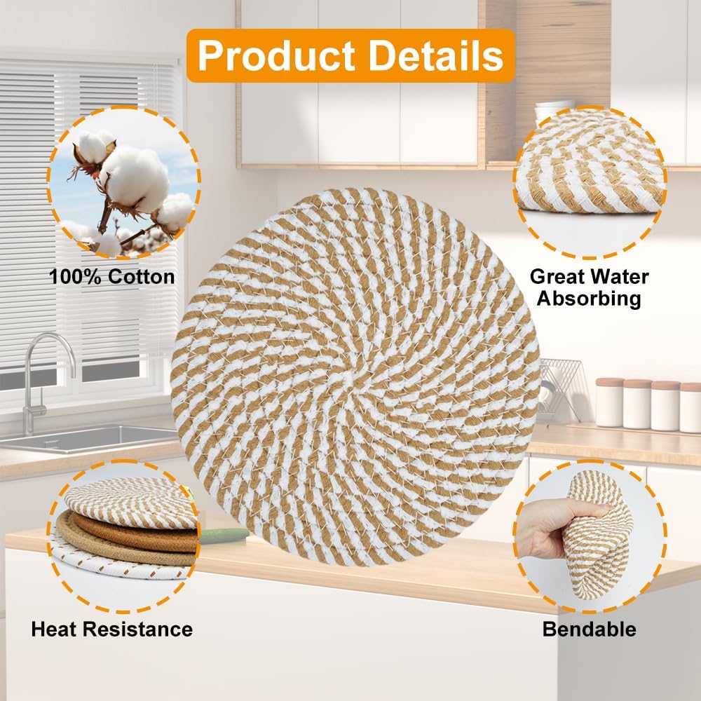 Cotton Coasters - Set of 4 - Woven Heat Resistant - 11cm Diameter - Image 2