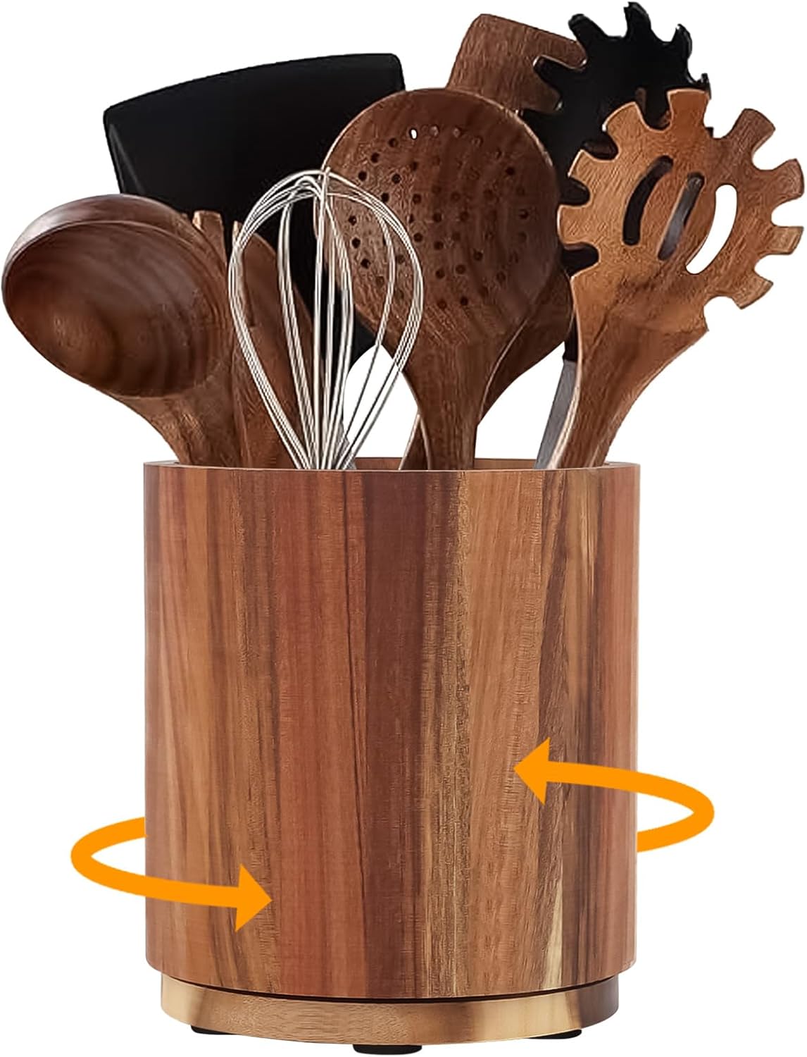 Kitchen Utensil Holder - Acacia Wood with 360 Degree Rotatable - Suitable for 15-20 Pieces - With Non-Slip Bottom - Round Organizer - Image 1