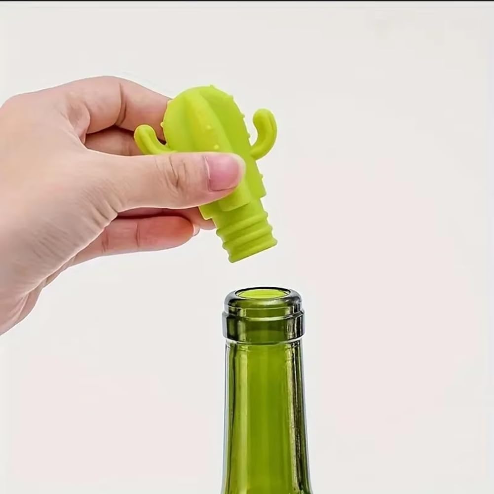 Fangxuee 4pcs Cactus Silicone Wine Stopper - Freshness Preservation Seal for Champagne & Red Wine Bottles, Beverage Accessory - Image 2
