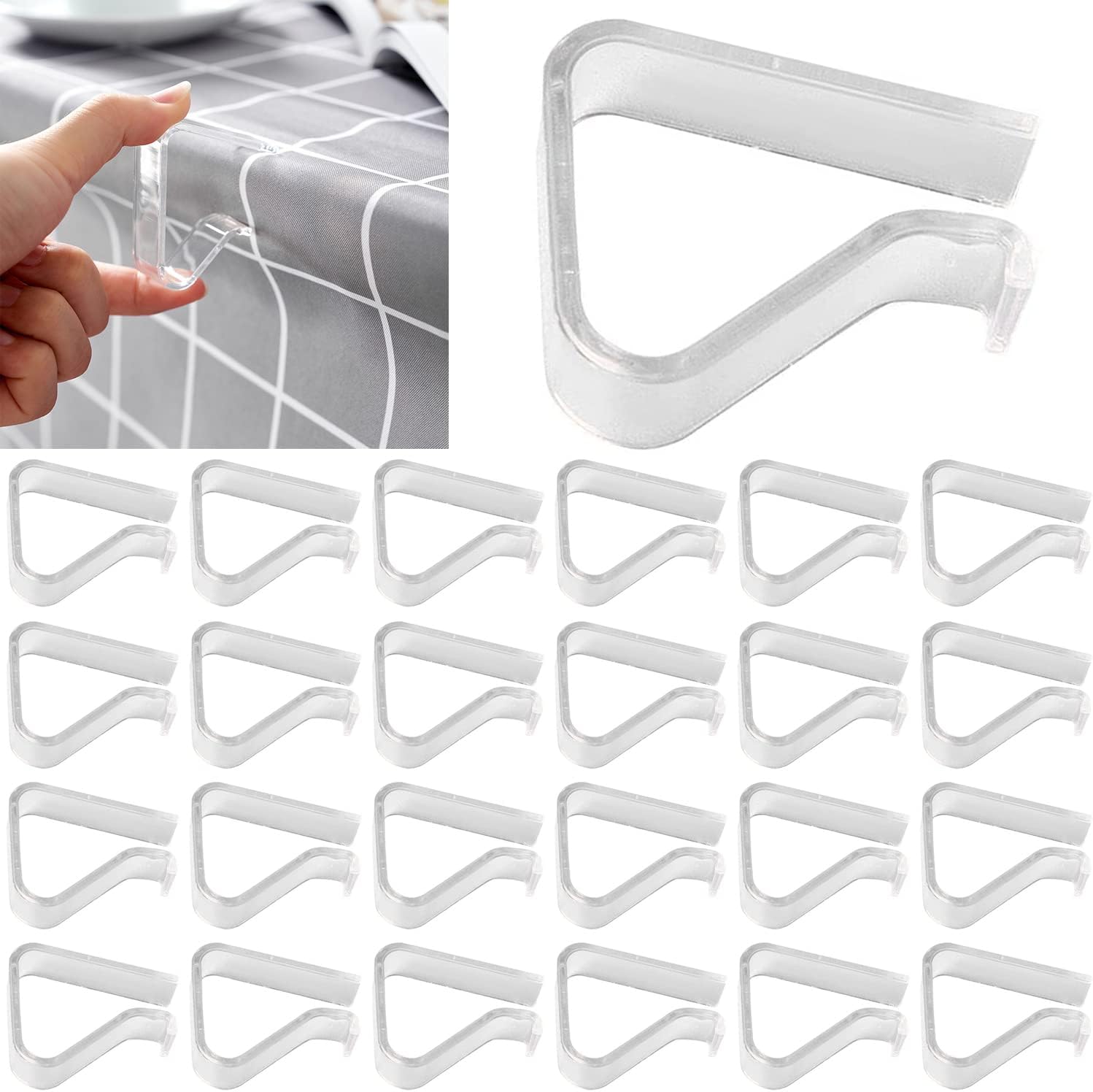 24 Pieces Transparent Tablecloth Clips, Plastic Tablecloth Clips, Windproof Tablecloth Holder Clips, Tablecloth Holder for Christmas, Home, Wedding, Party, Indoor, Outdoor, Camping, Picnic (24 Pieces, Small) - Image 1