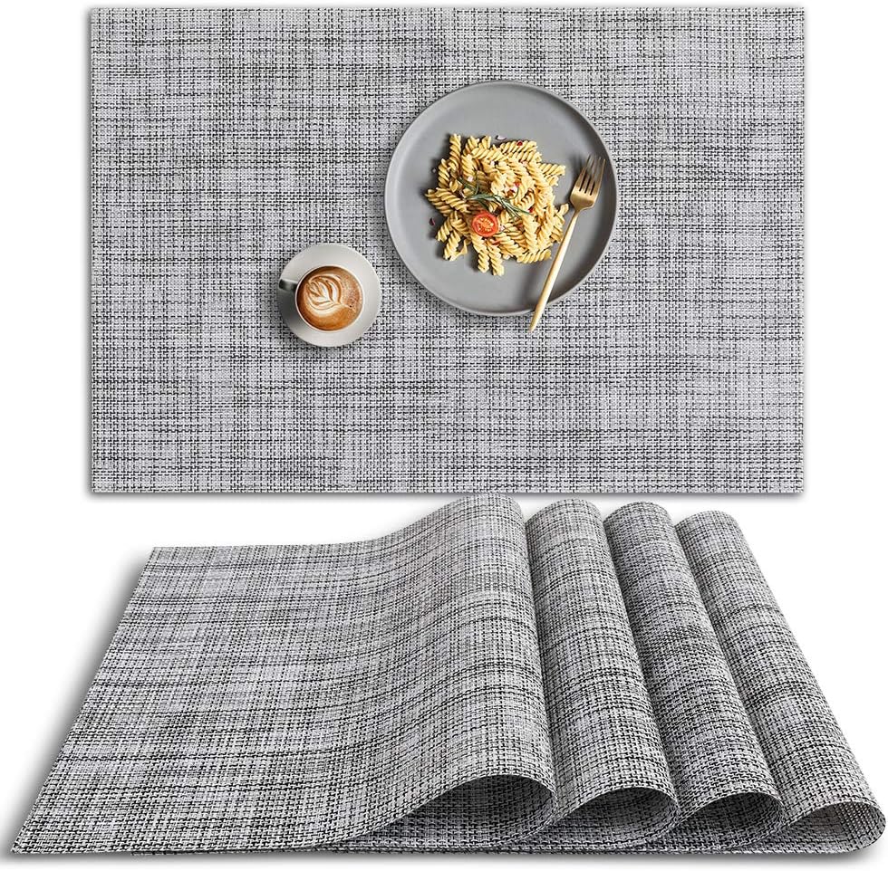 PVC placemat, 4 pieces non-slip heat-resistant placemats, washable vinyl placemats, set of 4 - gray - Image 1