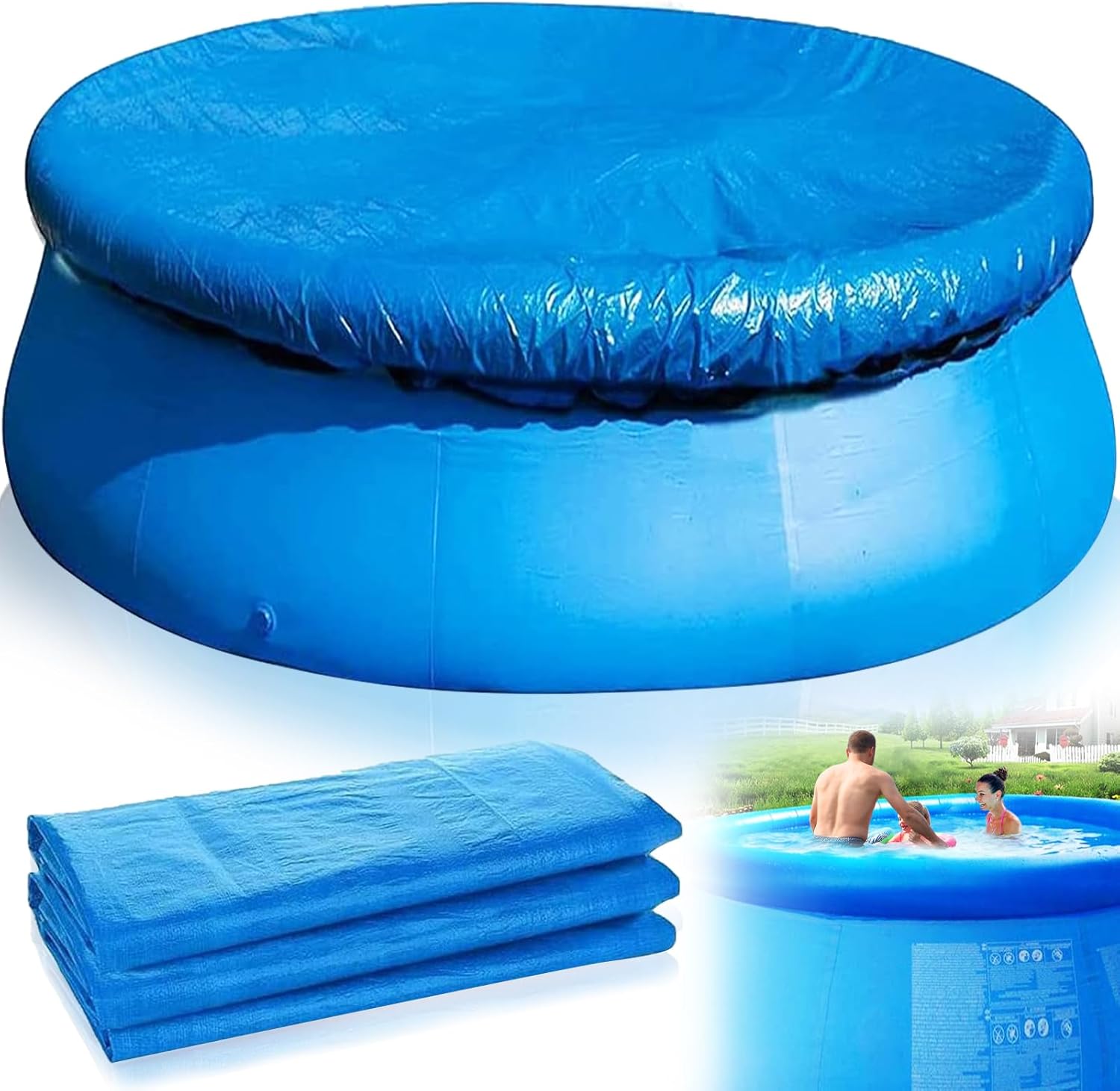 Swimming pool cover - Round pool cover - For above-ground pools - Waterproof and dustproof protective cover - For inflatable pools -8ft - Image 1