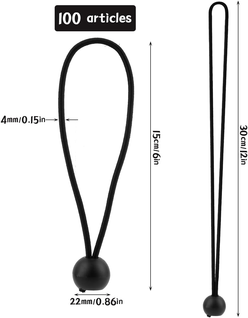 Rubber buckle - 15 cm tarpaulin clip with ball, tent rubber tarpaulin rubber - tent tensioner accessories - rubber ring - retractable ring - tent rubber tensioner, tarpaulin - 100 pieces - Image 2
