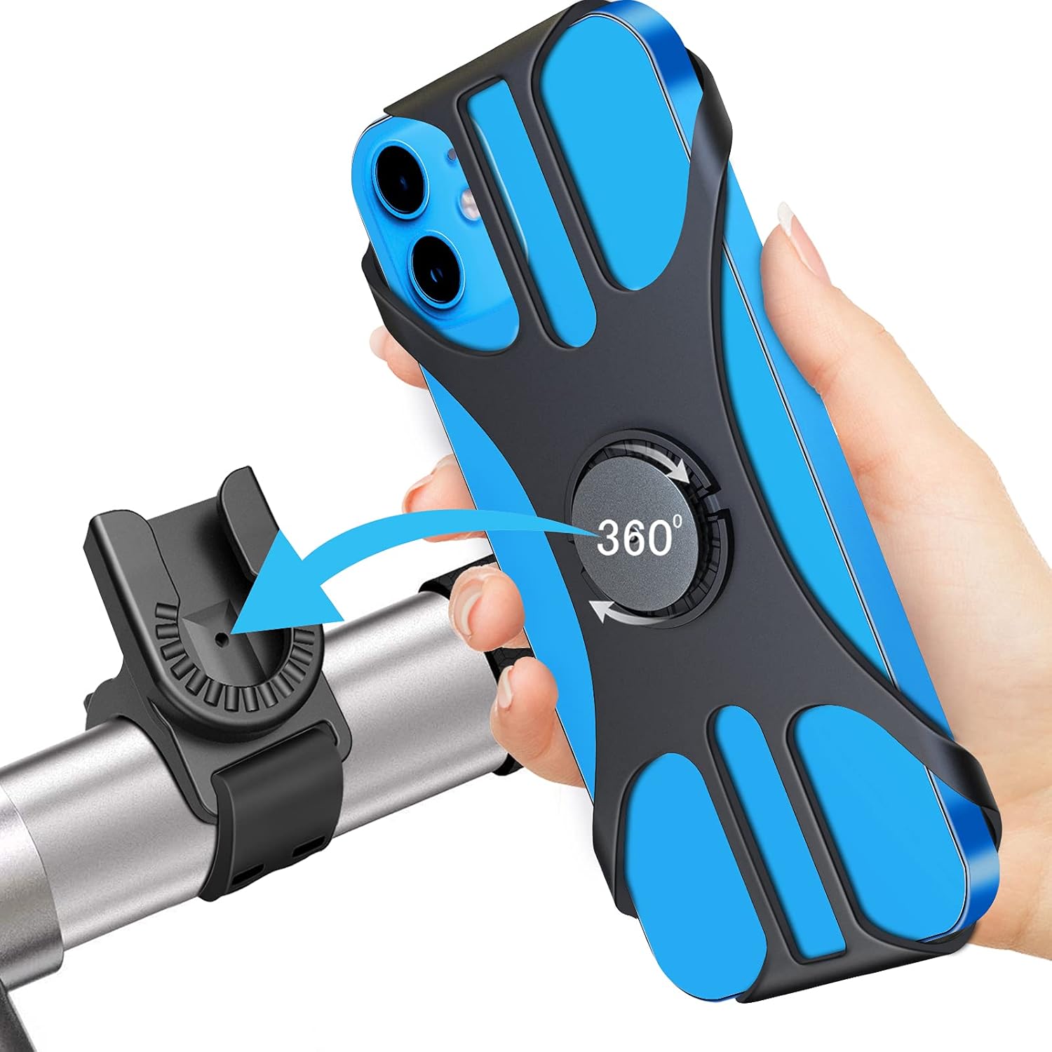 Universal detachable bicycle and motorcycle phone holder - 360° rotatable and adjustable bicycle phone holder - Suitable for phones from 4