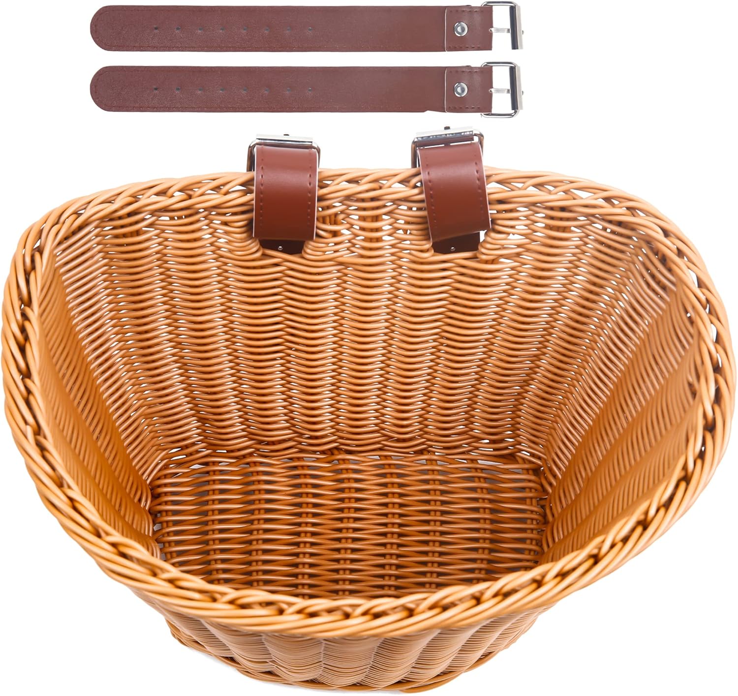 Bicycle basket - D-shaped bicycle basket for the handlebars - Storage box for the handlebars - Woven plastic - With 2 adjustable straps - Image 1