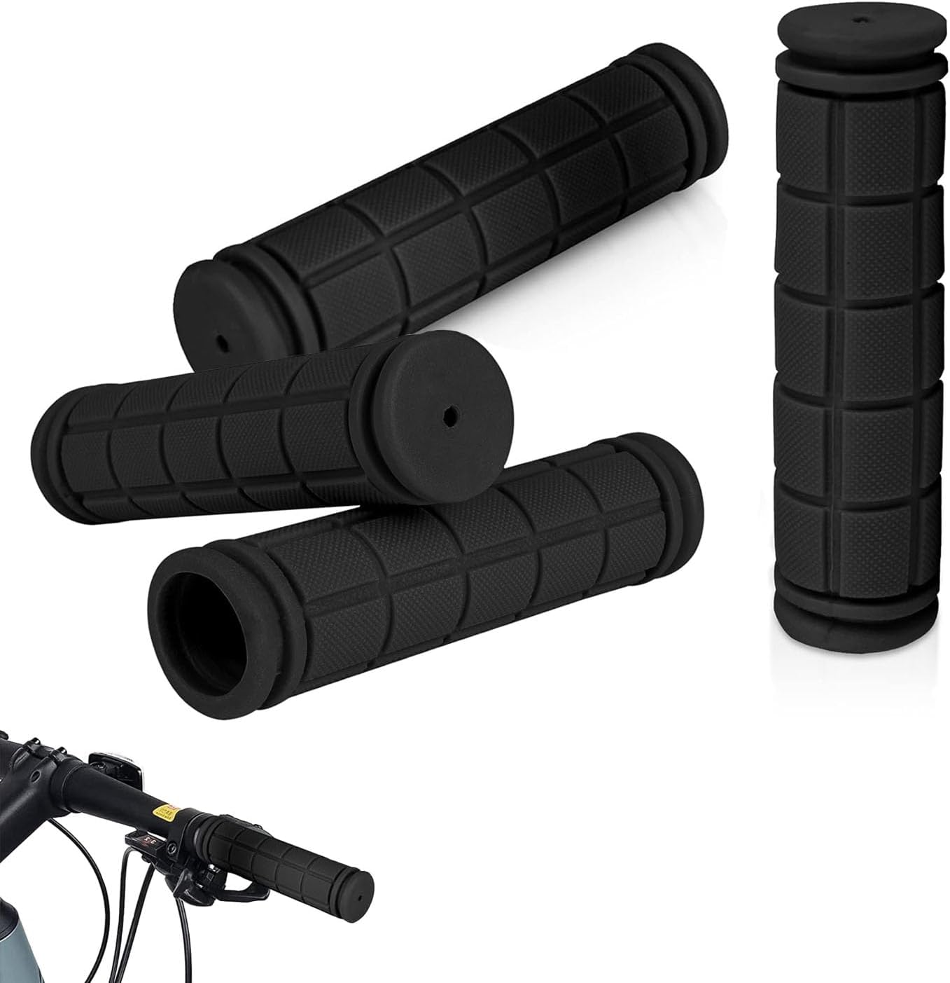 Bicycle handlebar covers - Soft rubber - Anti-slip - Black Bicycle handlebar - Universal handlebar covers - Suitable for bicycles - 2 pairs - Image 1