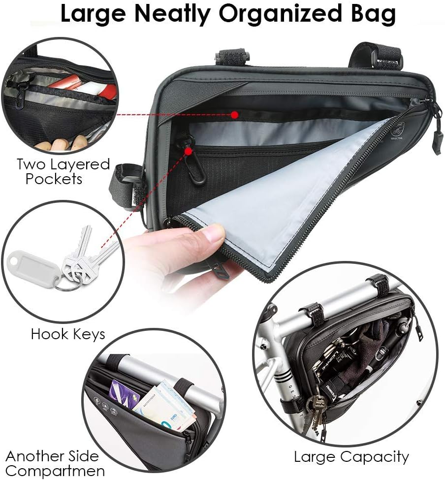 Bike frame bag - Waterproof bike bag for handlebars, head tube and saddle - Reflective bike bag - Suitable for outdoor, road and mountain biking - Image 4
