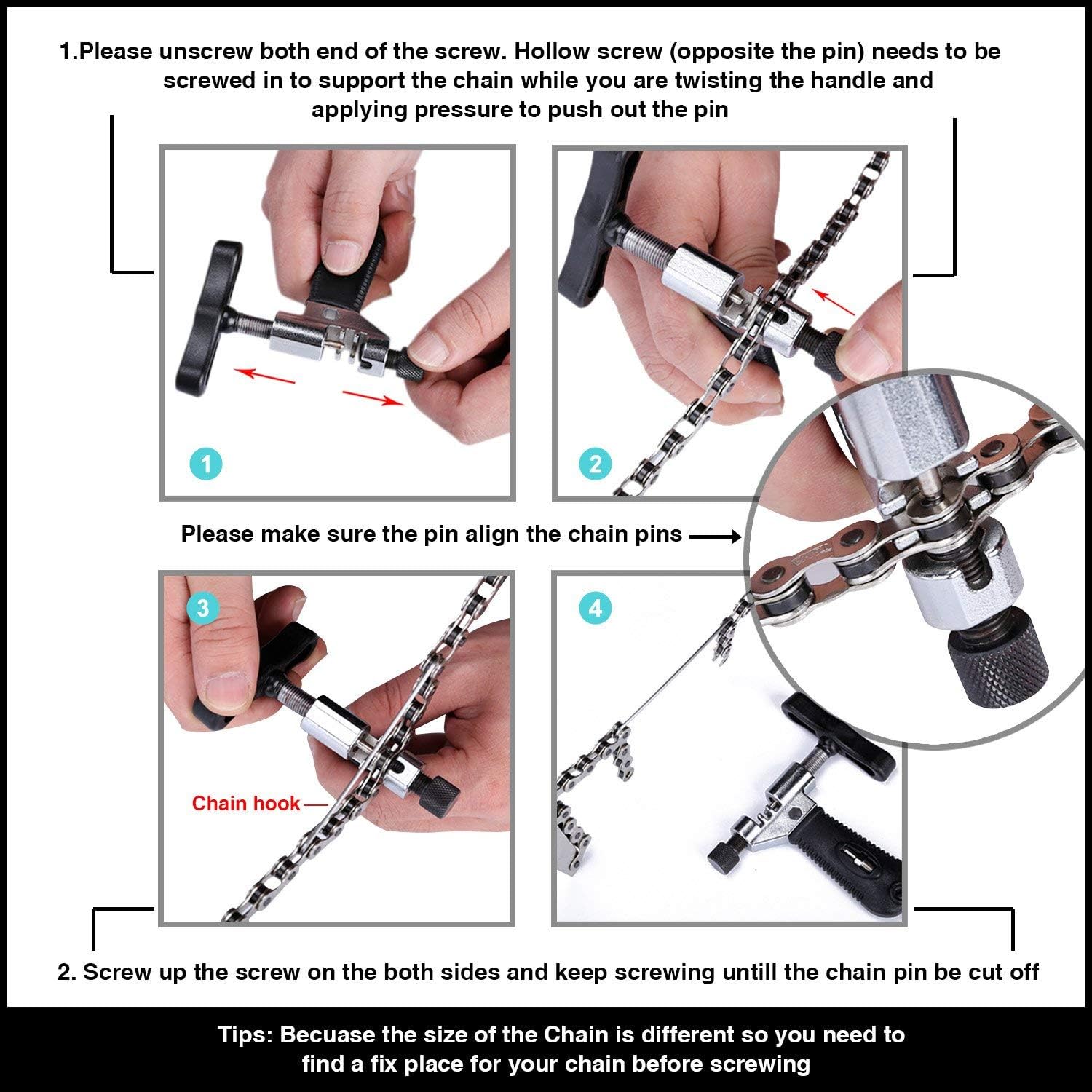 Bicycle chain tools - Chain repair tools - Bicycle chain separator - Cutter - Breaker - For 7, 8, 9 and 10-speed road bikes and mountain bikes - Image 5