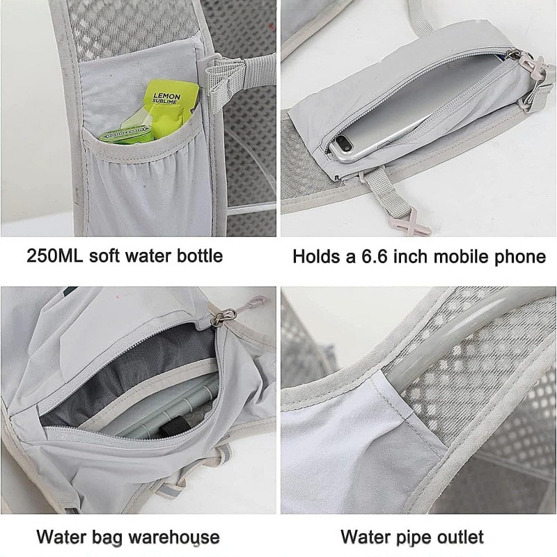 Backpack - Running Hydration Vest - Lightweight Insulated Backpack with 1.5L Hydration Blaster - Suitable for Hiking, Trail Running, Cycling, Racing & Marathons - Gray - Image 3