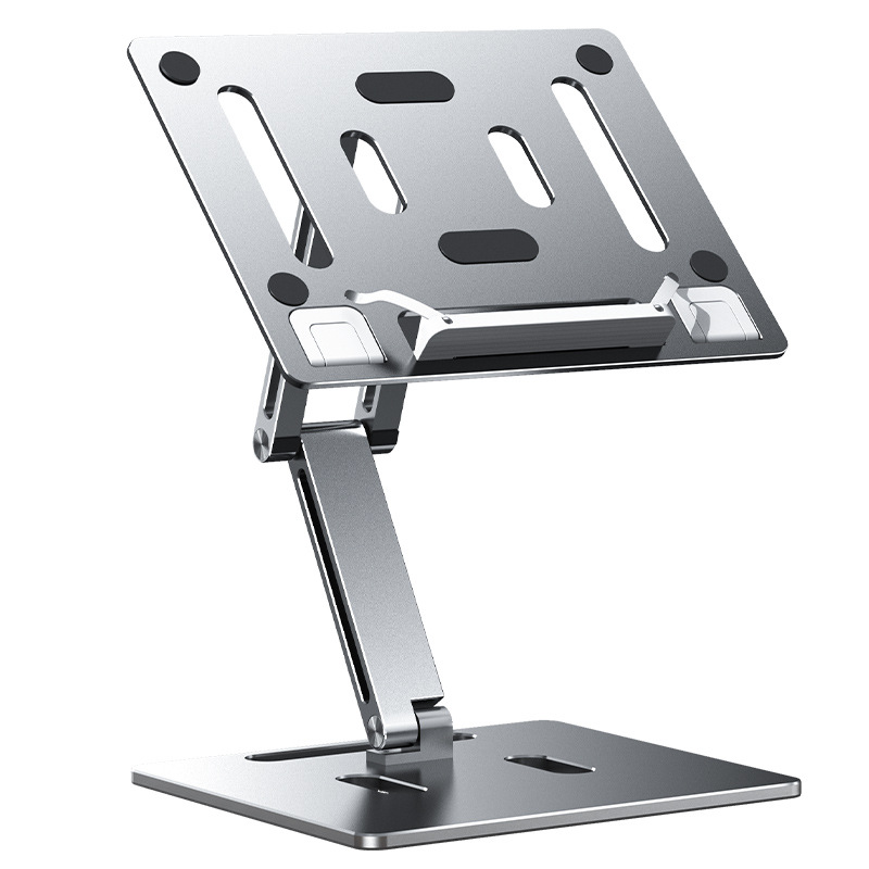 Computer Stand - Adjustable Lift Stand - Suitable for laptop, tablet, textbooks, cookbooks and magazines - Cooling vents - Metal - Silver - Image 1