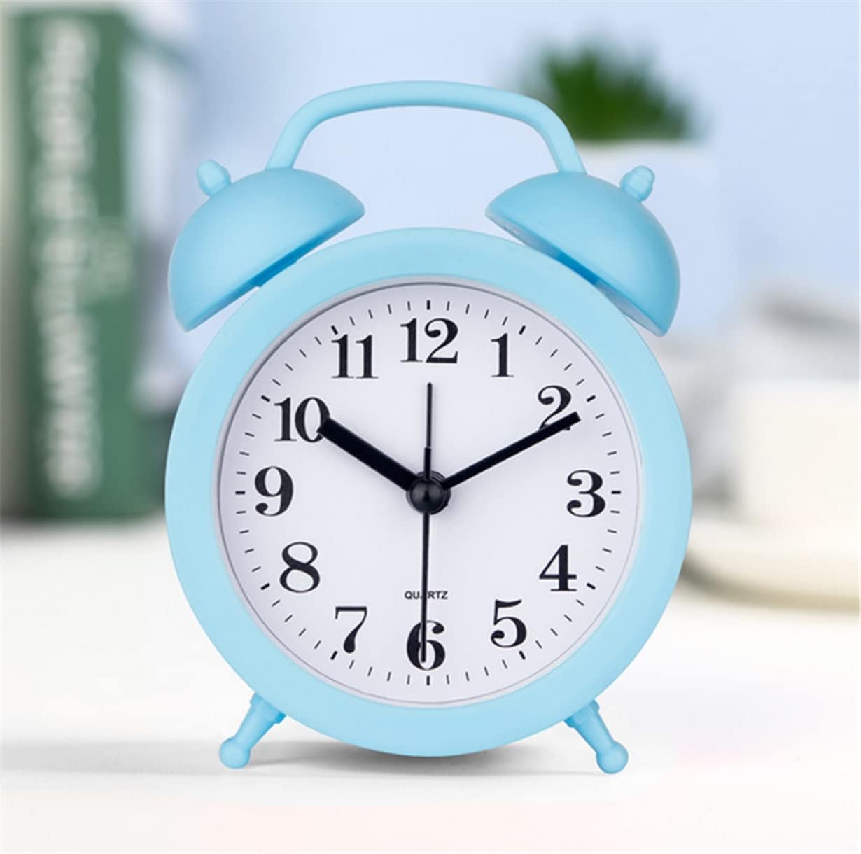 Children's Alarm Clock-Children's Alarm Clock-Children's Twin Bells-Cute Battery-Powered-Analog Mini Round Bedside Alarm Clock-Children's Gift Children's Student Alarm Clock Home Decor (Blue) - Image 2