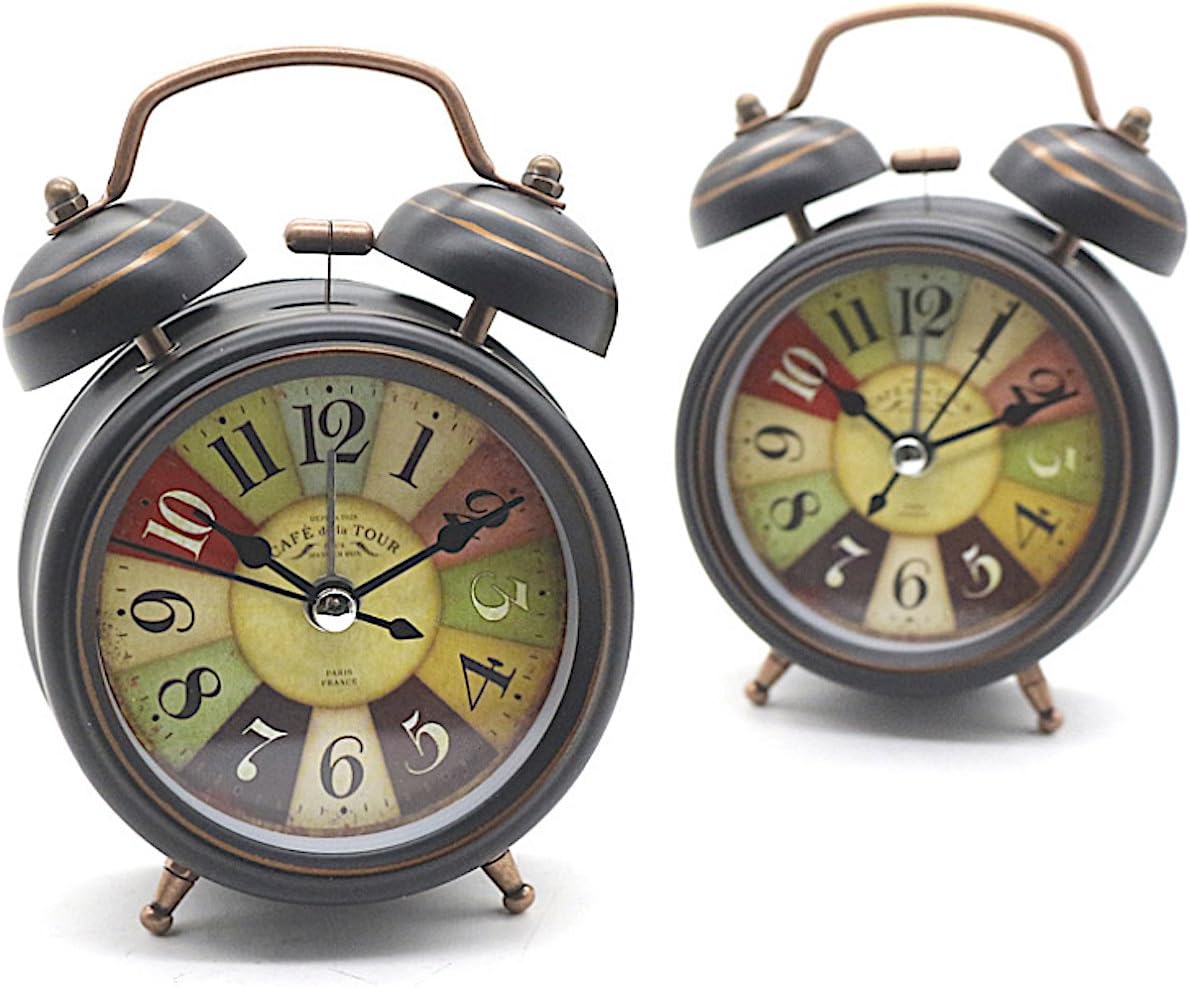 Alarm Clock - Retro Mini Silent Alarm Clock - with Night Light - Retro Arabic Digital Analog Quartz Alarm Clock - Ticking Double Bell Alarm Clock - Desk Clock with Alarm - Silent Clock - Image 2