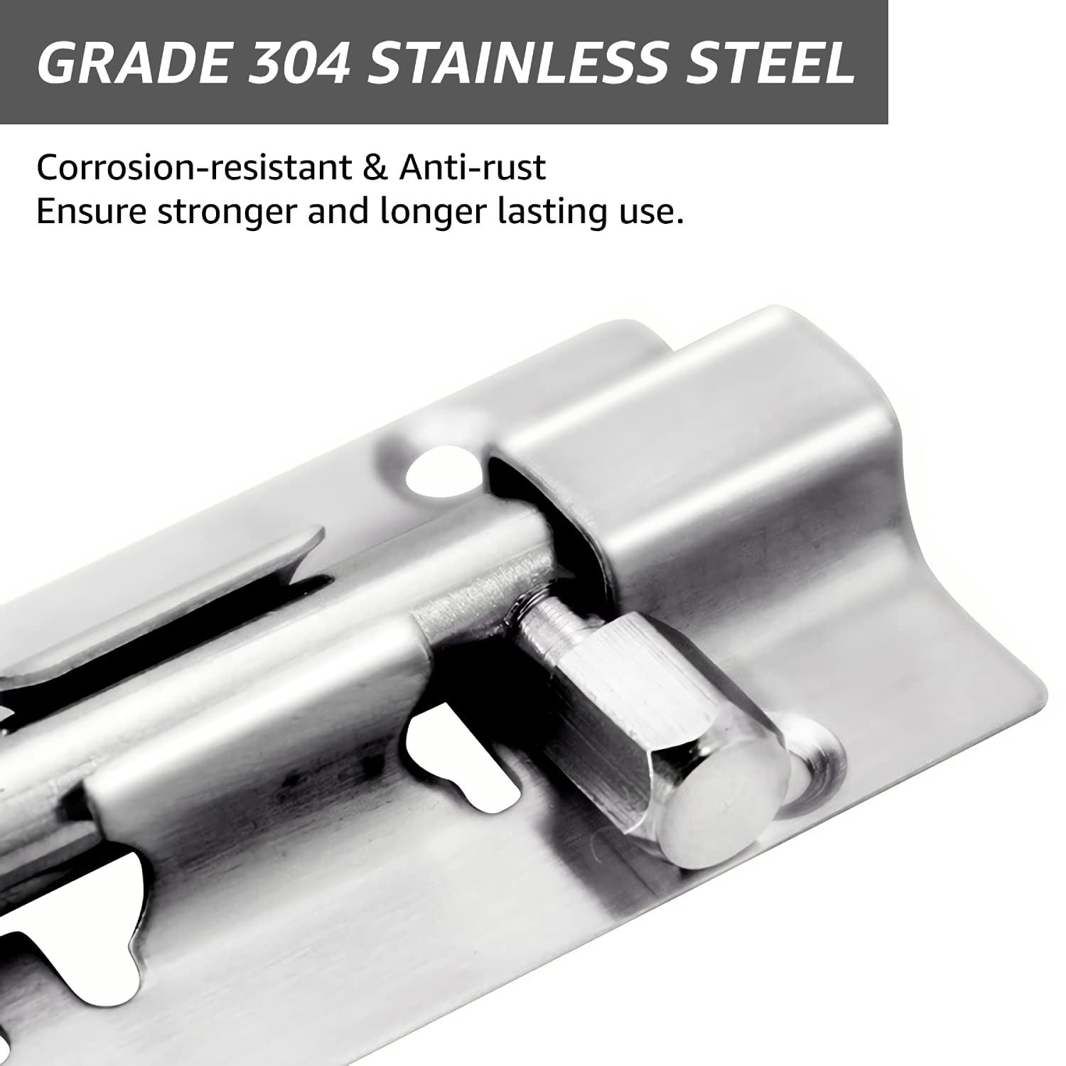 Door Latch - Sliding Latch Made of Stainless Steel 304 with Screws - Suitable for Bathrooms, Bedrooms, Sheds and Garden Toilets - 4