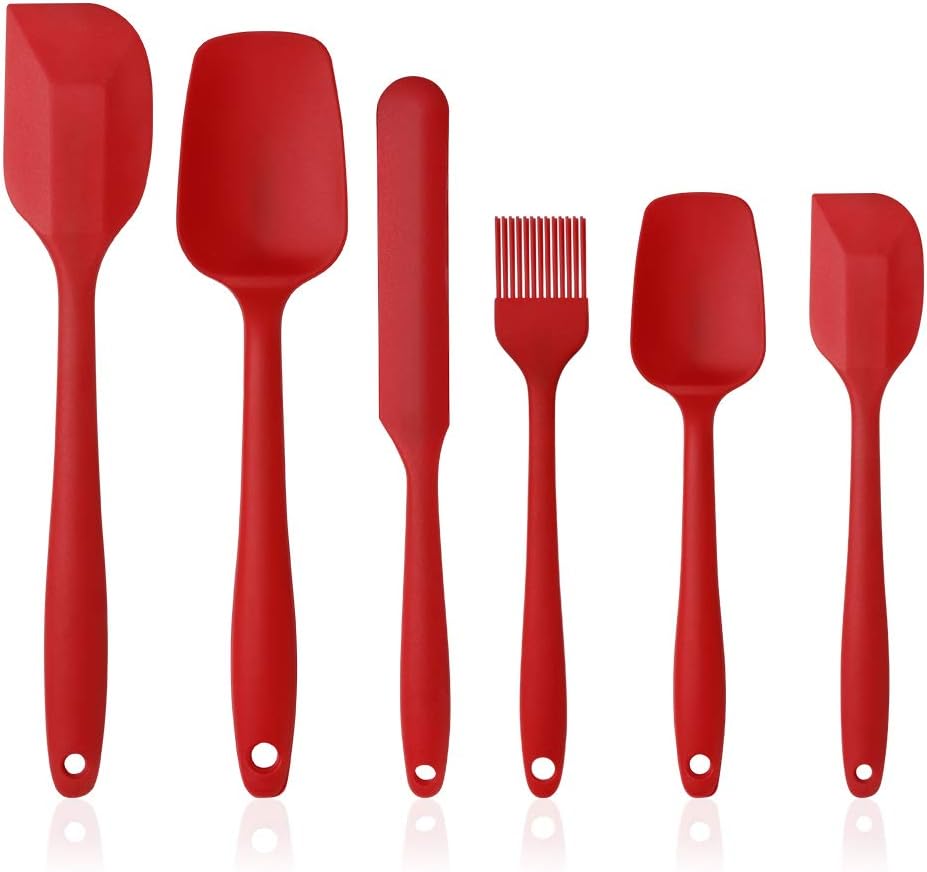 Silicone Spatula Set - Silicone Kitchen Utensils Including Rubber Spatula - Non-Stick and Heat Resistant - Suitable for Cooking, Baking and Mixing - Red - Pack of 6 - Image 1