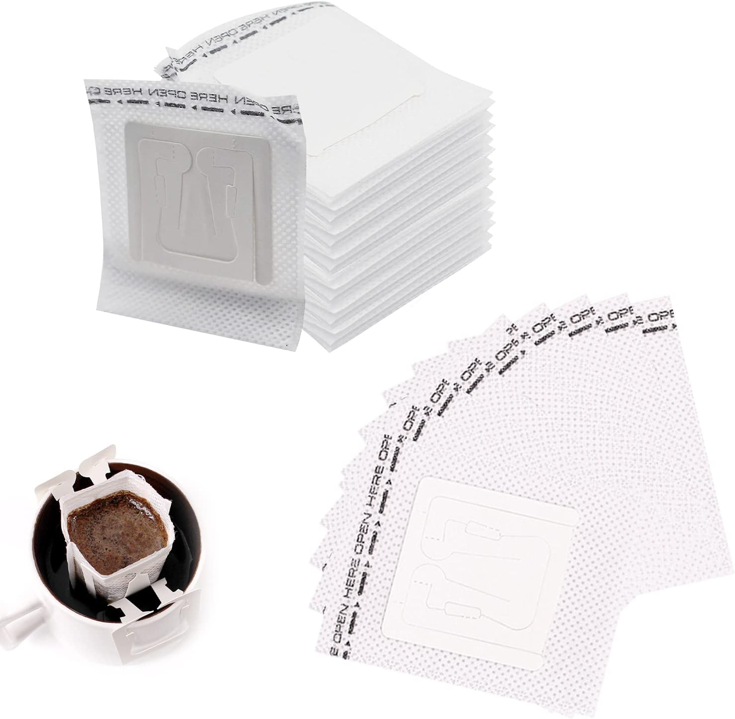 Coffee Filter Bags - with Hanging Loop - Portable Paper Coffee Filters for Most Cups - Travel, Camping, Home, Office - Pack of 100 - Image 1