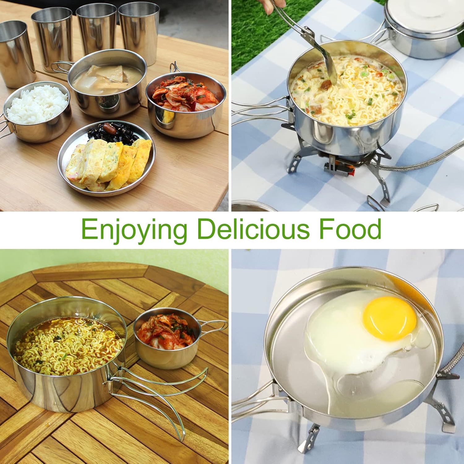 Camping Cookware Set - Multifunctional Portable Stainless Steel Cookware Set - Suitable for 2-3 People - Outdoor Picnic - Set of 4 - Image 5