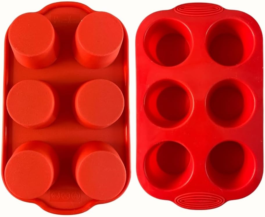 Silicone Muffin Mold - Silicone Yorkshire Pudding Mold, Muffin Mould, Non-Stick Muffin Cupcake Mold - for Muffin Cupcakes or Yorkshire Pudding - Baking Tools 30*18*4 cm - Red - 6 Cups - 2 pieces - Image 1