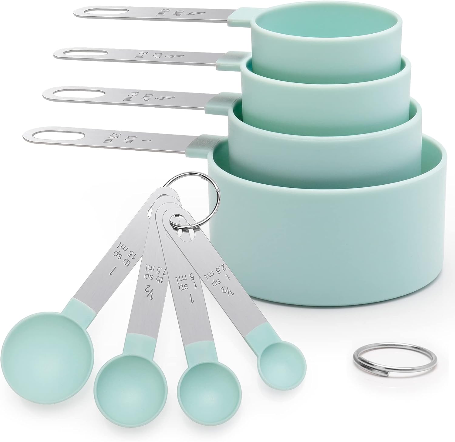 Measuring Cups & Spoons - Interlocking measuring cups for measuring dry or liquid ingredients - Stainless steel handles - Set of 8 - Image 1