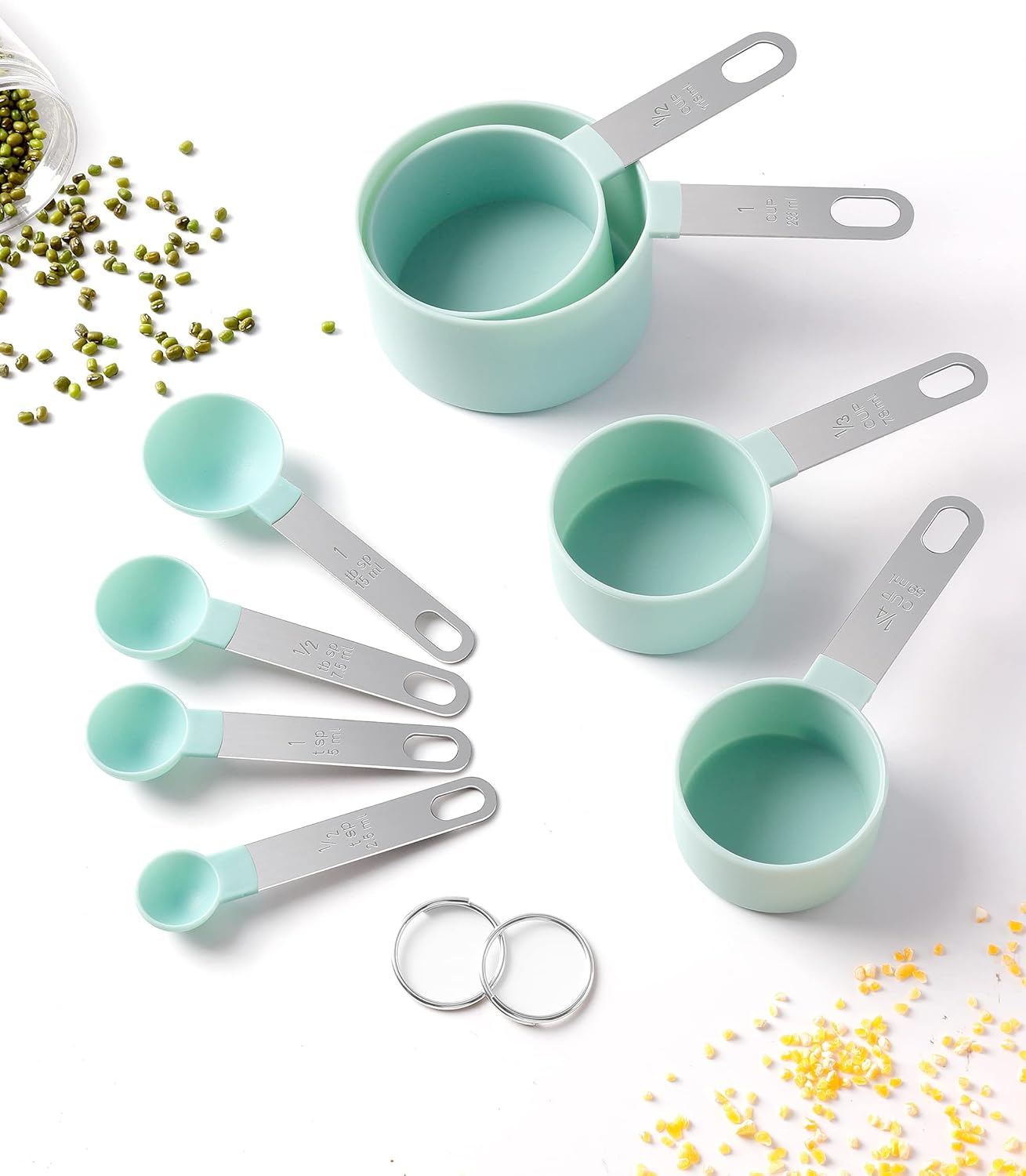Measuring Cups & Spoons - Interlocking measuring cups for measuring dry or liquid ingredients - Stainless steel handles - Set of 8 - Image 2