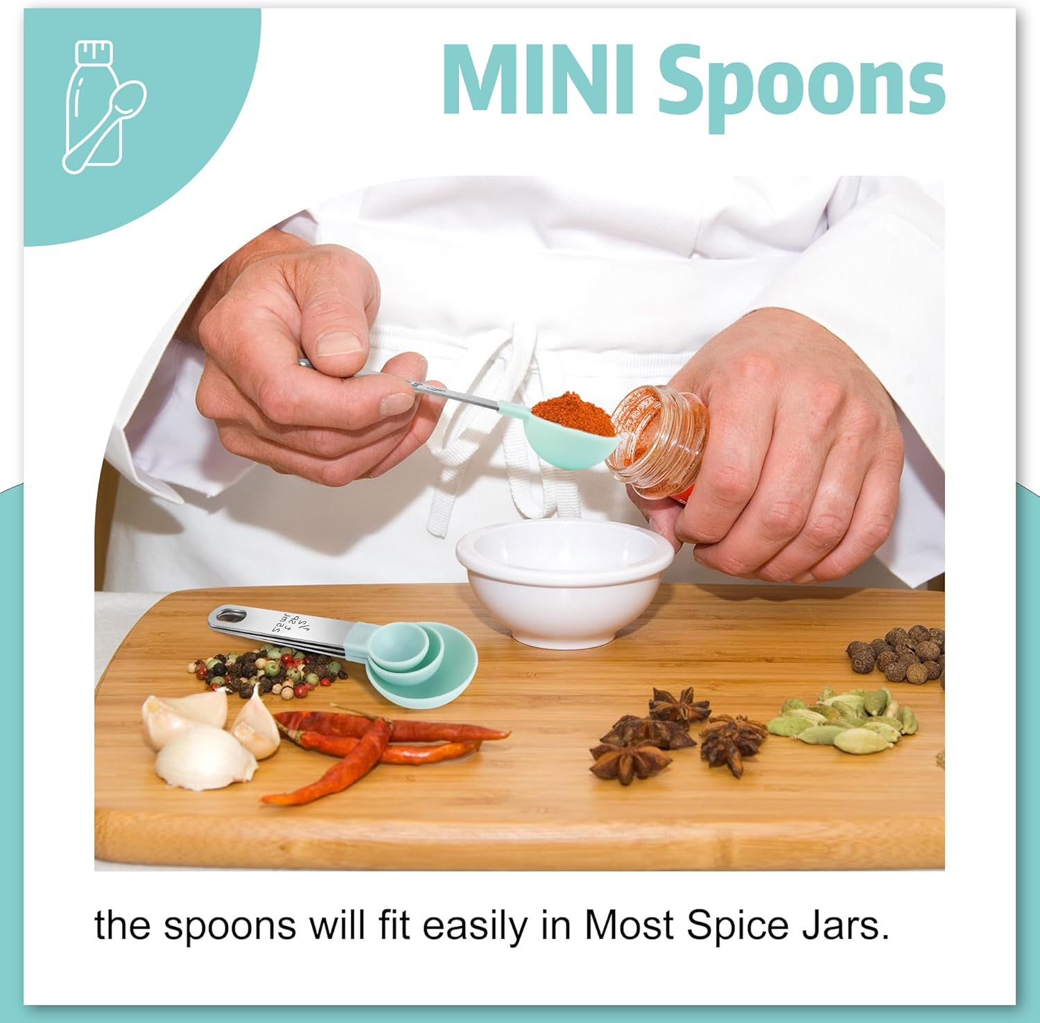 Measuring Cups & Spoons - Interlocking measuring cups for measuring dry or liquid ingredients - Stainless steel handles - Set of 8 - Image 3