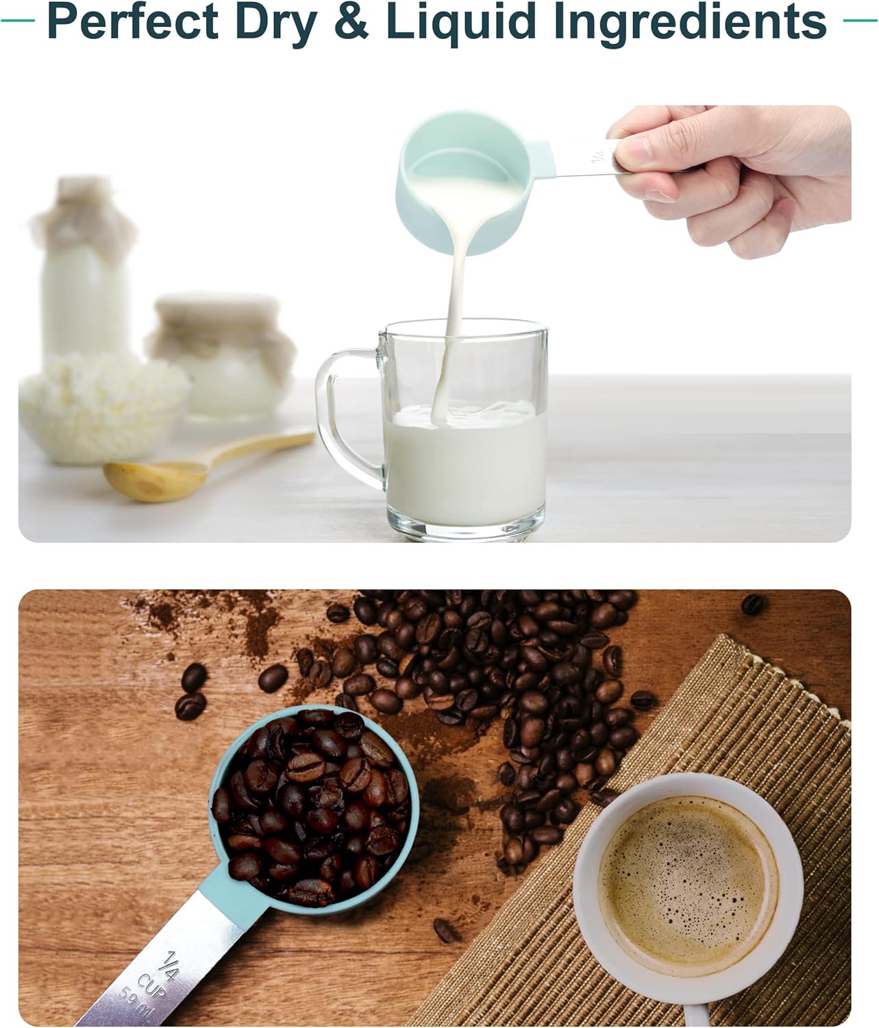Measuring Cups & Spoons - Interlocking measuring cups for measuring dry or liquid ingredients - Stainless steel handles - Set of 8 - Image 4