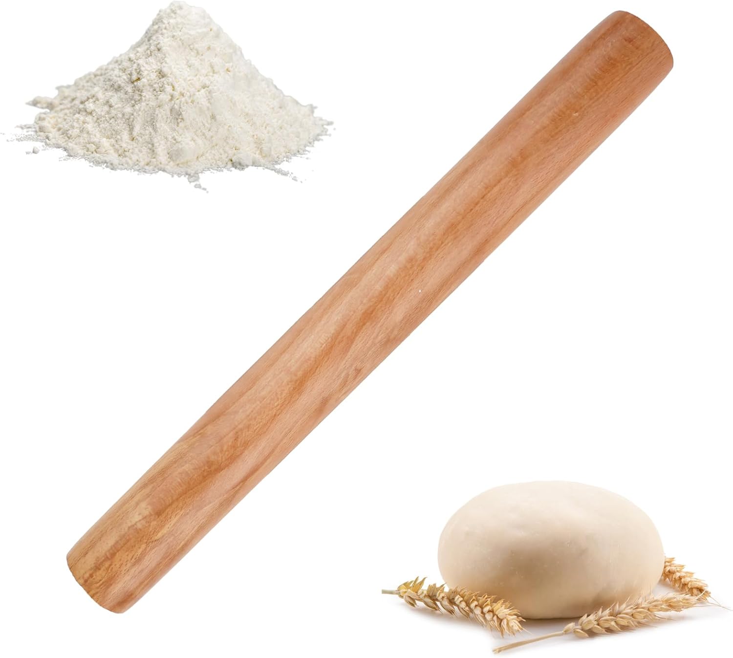 Rolling Pin - Beech Wood - Smooth Non-Stick Coating - Suitable for Baking Dough, Fudge, Pizza, Cookies, Bread - Professional Handleless - 30x2.7cm - Image 1