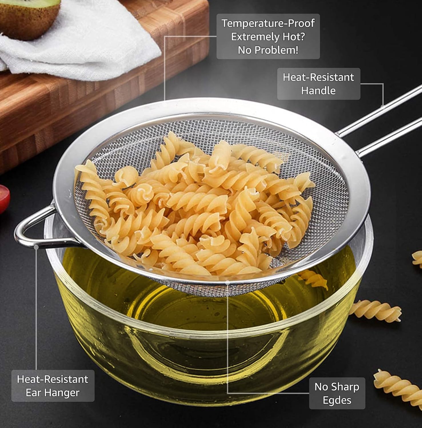 Strainers - Marine Grade Stainless Steel - Fine Mesh - Heat Resistant - No Sharp Edges - Corrosion Resistant - Pack of 3 (8cm, 12cm & 18cm) - Image 2