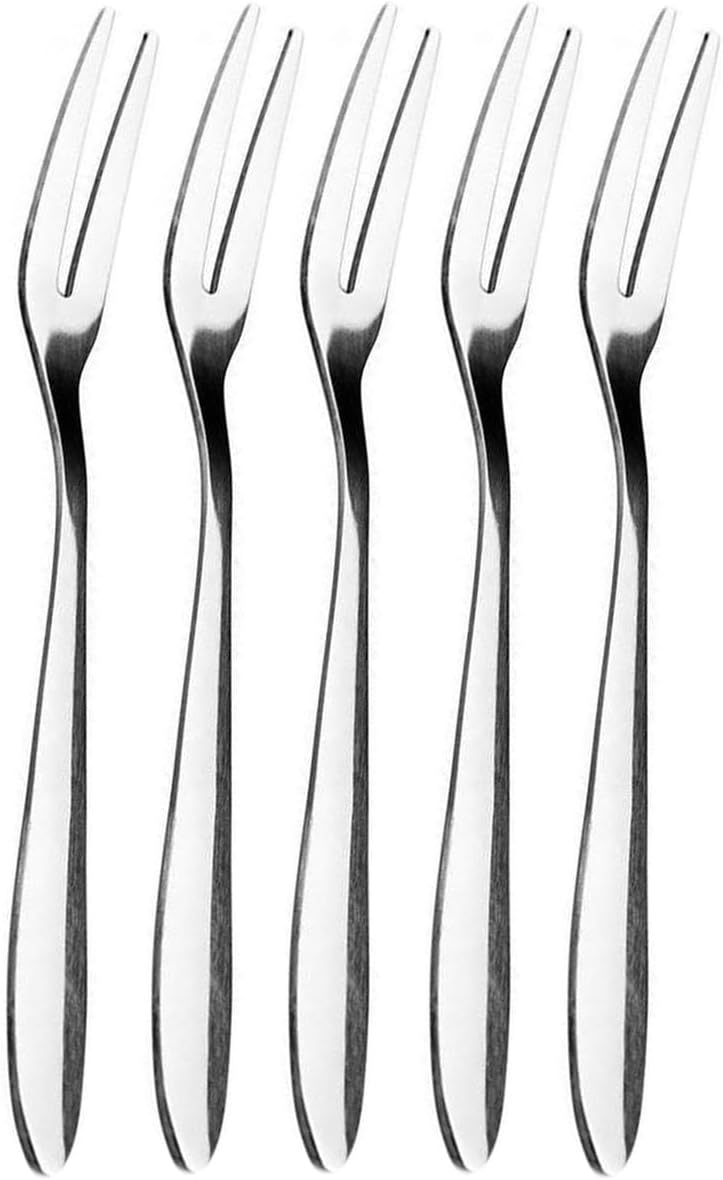 Forks - Reusable Mini Forks with 2 Prongs - for Appetizers, Desserts, Fruit, Cocktails, Parties, Travel - Set of 5 - Stainless Steel - Silver - Image 1