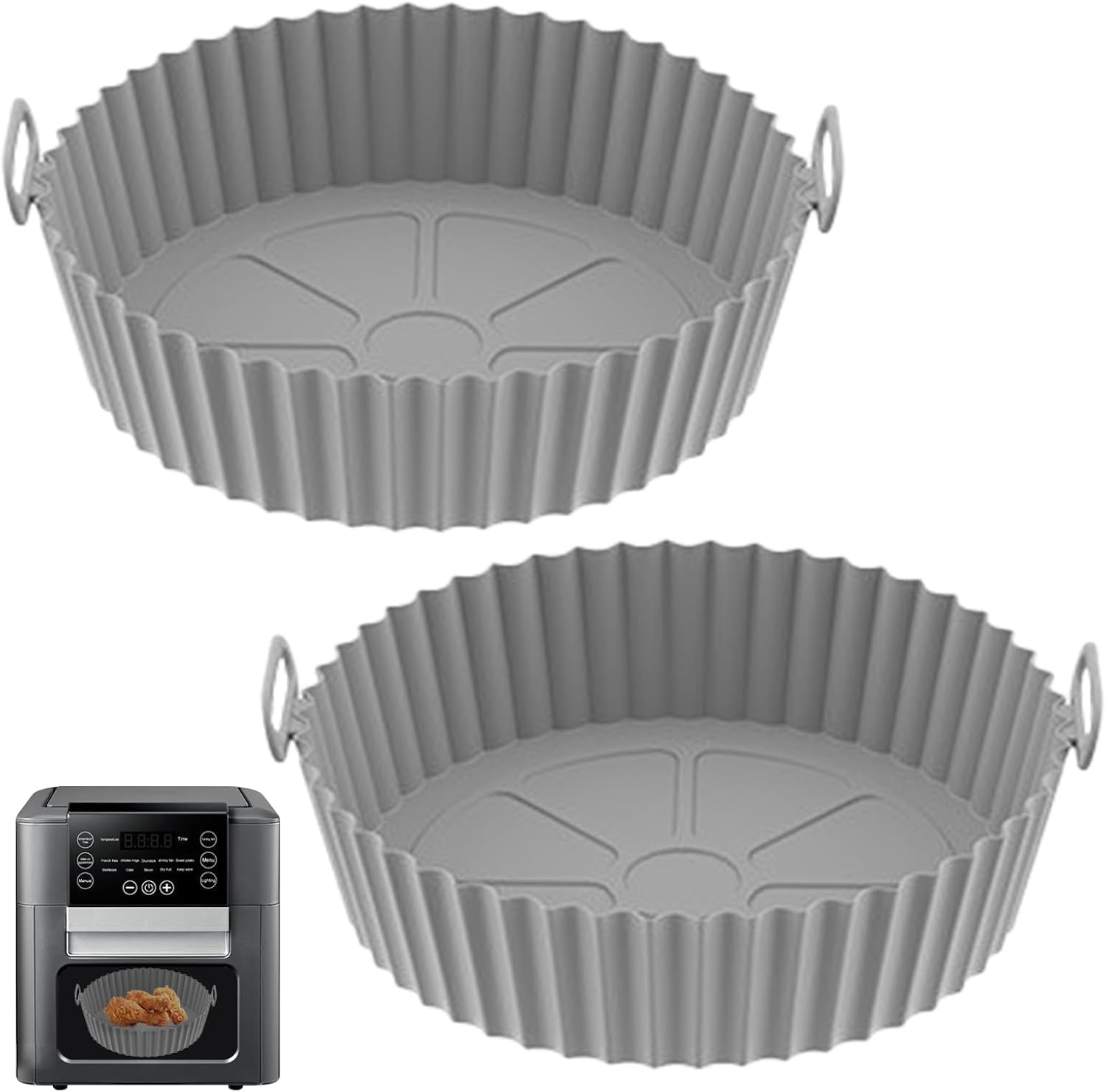 Silicone Air Fryer Liners - Non-Stick, Greaseproof, Waterproof - Food Grade Silicone Baking Pans - Microwave Safe - 7.8 Inch - Pack of 2 - Image 1