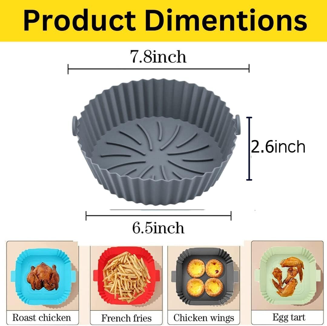 Silicone Air Fryer Liners - Non-Stick, Greaseproof, Waterproof - Food Grade Silicone Baking Pans - Microwave Safe - 7.8 Inch - Pack of 2 - Image 2