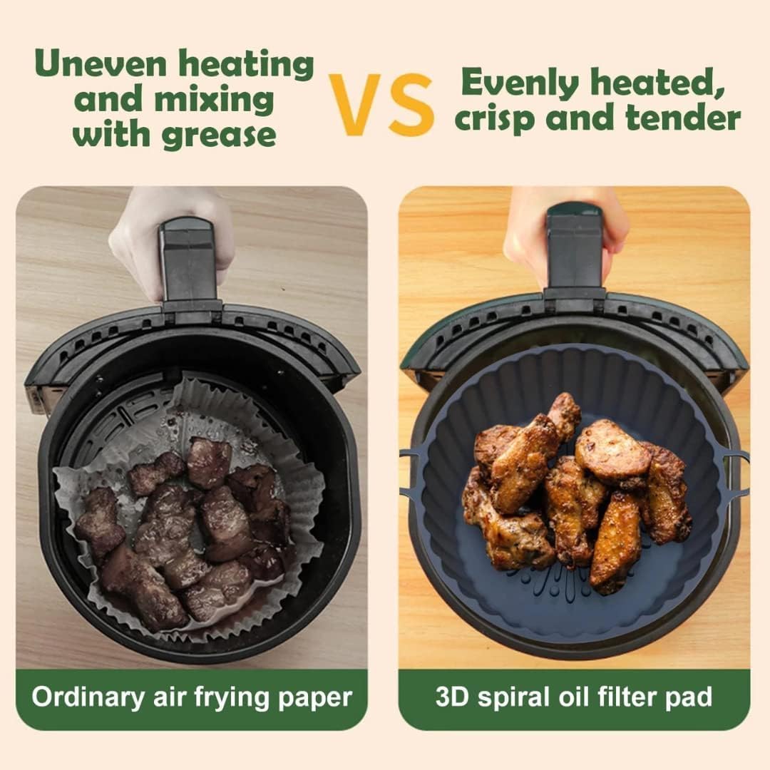 Silicone Air Fryer Liners - Non-Stick, Greaseproof, Waterproof - Food Grade Silicone Baking Pans - Microwave Safe - 7.8 Inch - Pack of 2 - Image 3