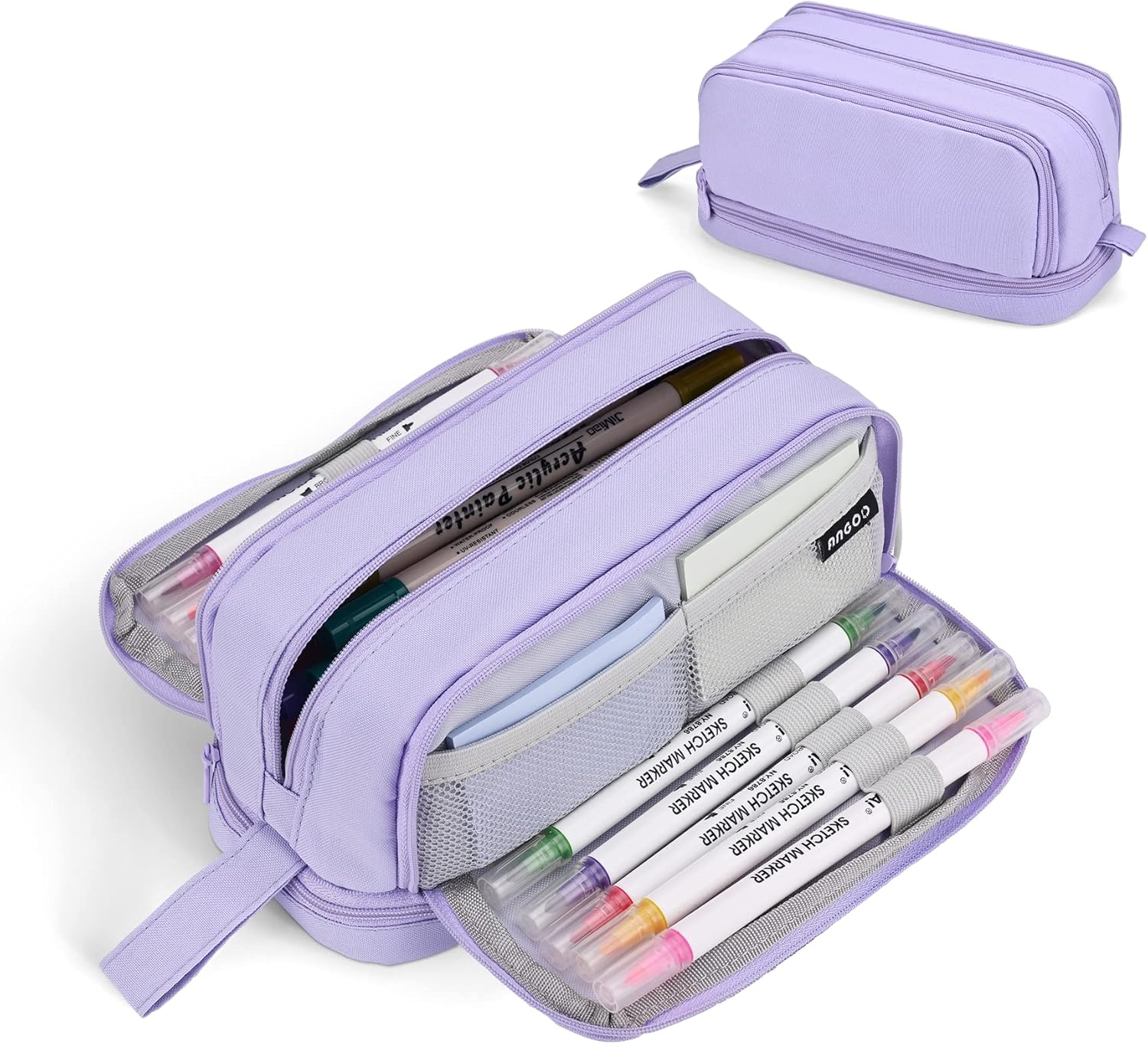 Pencil Case - Large Capacity Pencil Case - Suitable for Girls and Boys - With 4 Compartments - Multifunctional Pencil Case, Stationery Storage Bag, Office Cosmetic Bag - Portable Pencil Case - Suitable for Teens, Adults, Women and Men - Purple - Image 1