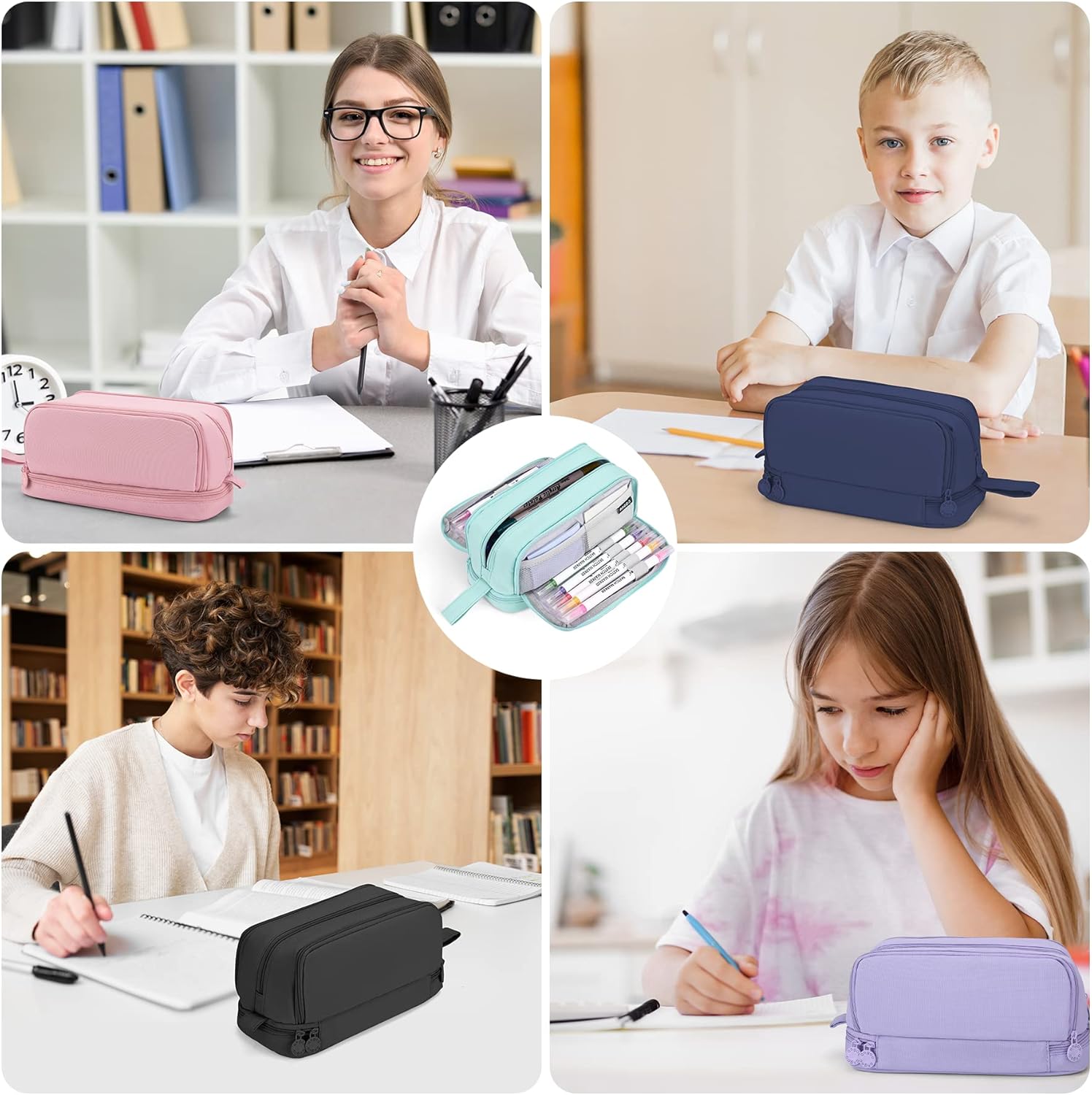 Pencil Case - Large Capacity Pencil Case - Suitable for Girls and Boys - With 4 Compartments - Multifunctional Pencil Case, Stationery Storage Bag, Office Cosmetic Bag - Portable Pencil Case - Suitable for Teens, Adults, Women and Men - Purple - Image 5