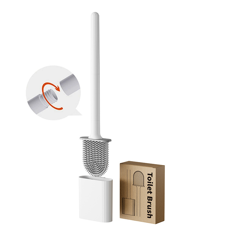 Toilet brush and holder - Deep cleaning silicone toilet brush - Flat toilet brush with long handle - Quick-drying toilet brush and holder - For bathroom - Floor/wall mounted - White - 11*8.5*13.8cm - Image 1